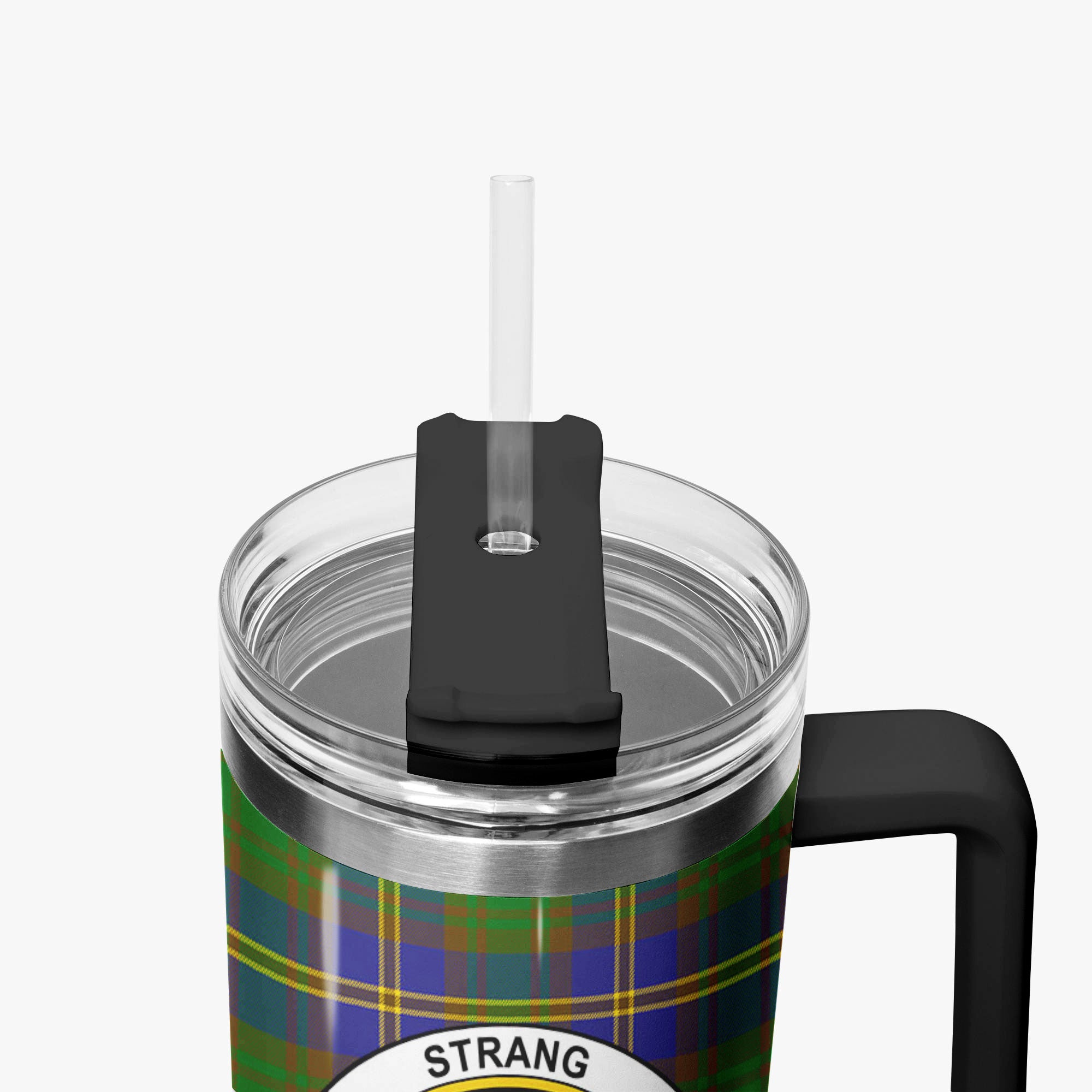 Strang (or Strange) Tartan Crest 40 oz Insulated Tumbler with Handle