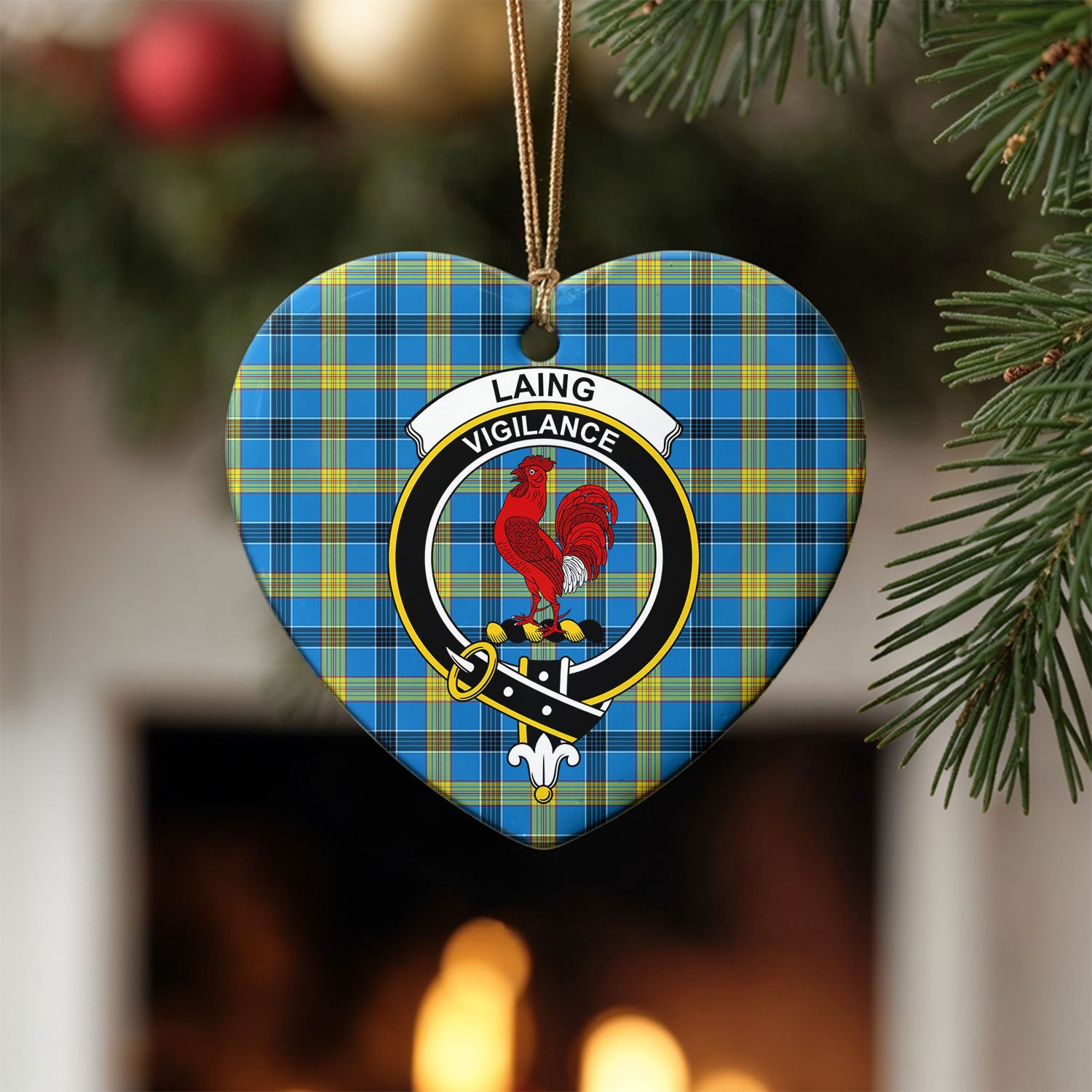 Laing Tartan Crest Christmas Ceramic Ornament