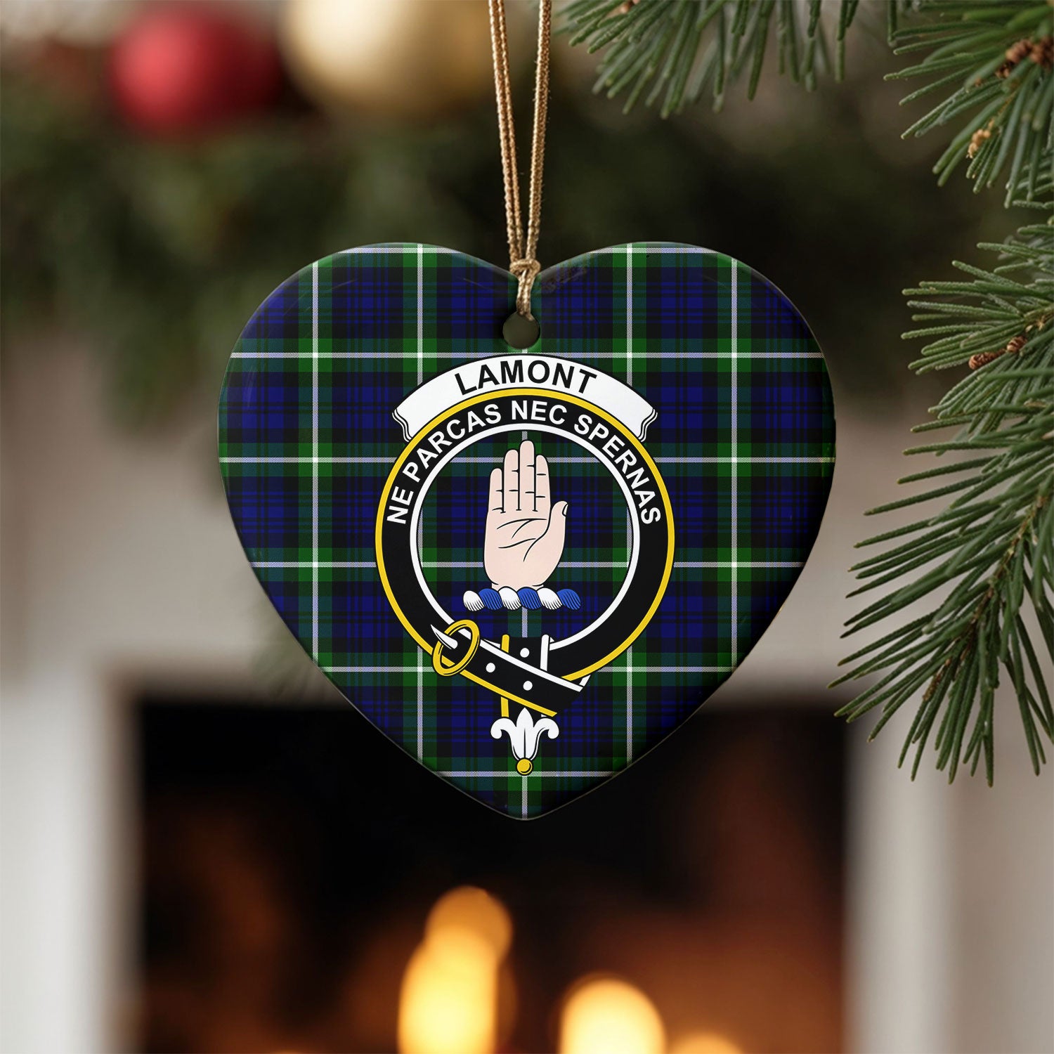 Lamont Modern Tartan Crest Christmas Ceramic Ornament