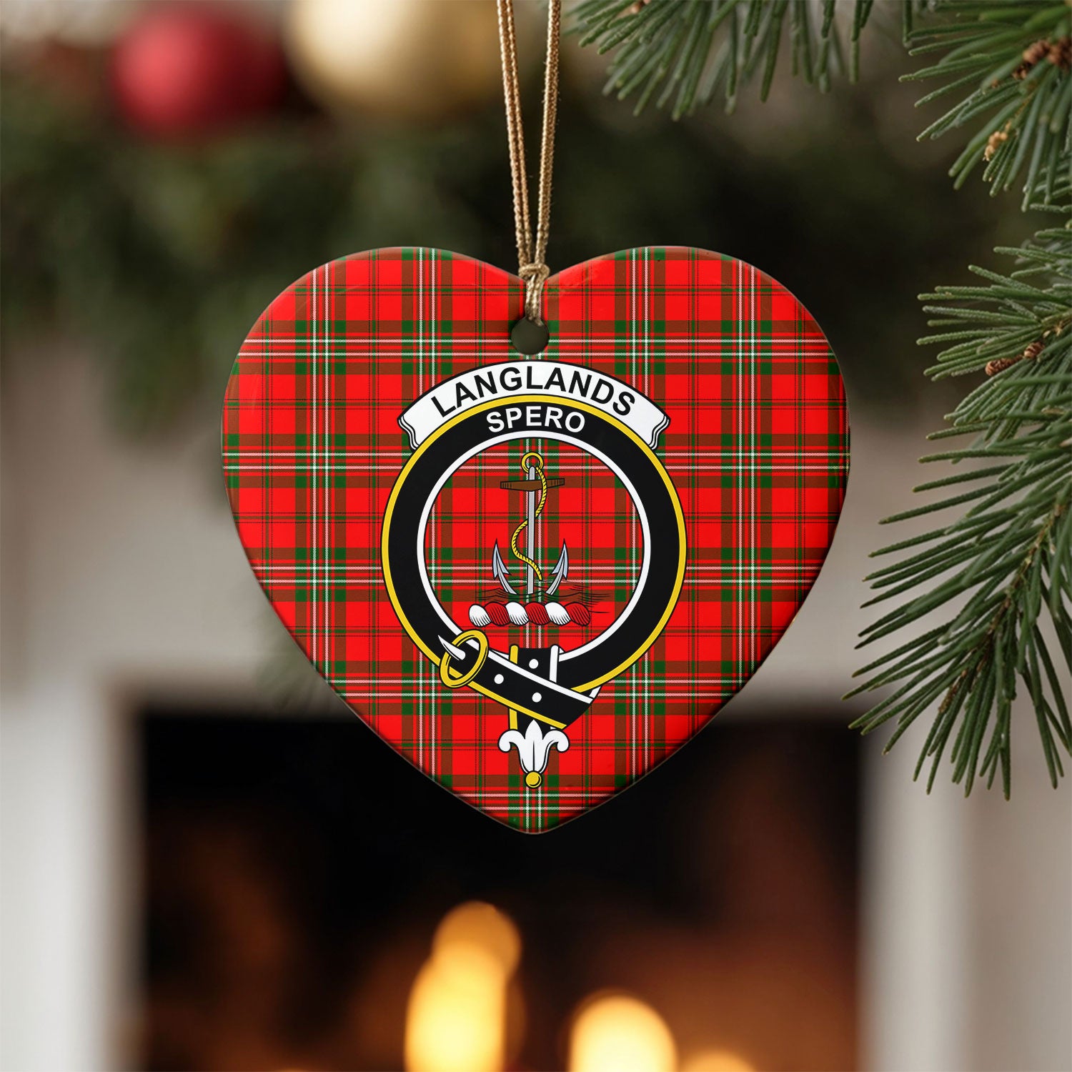 Langlands Tartan Crest Christmas Ceramic Ornament