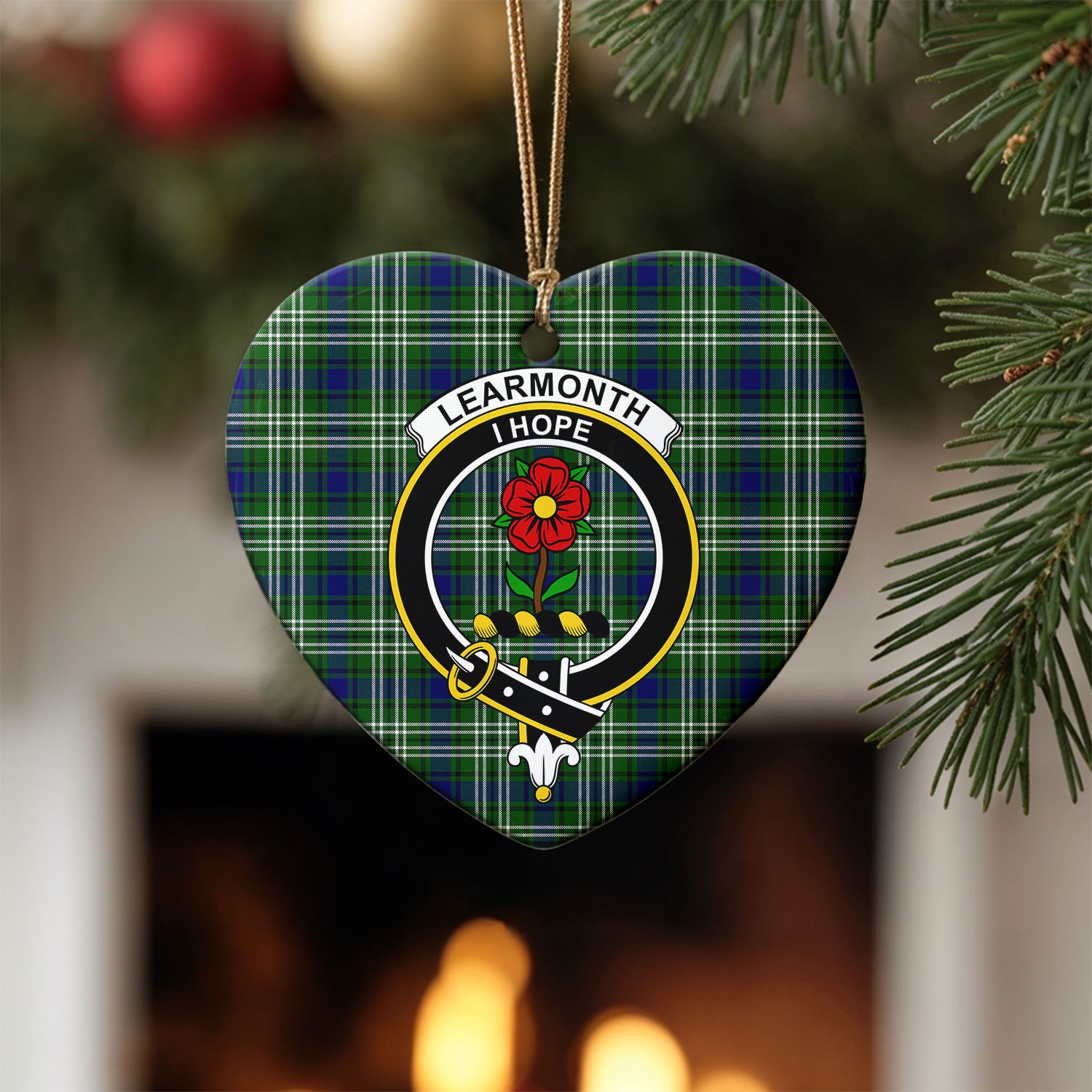 Learmonth Tartan Crest Christmas Ceramic Ornament