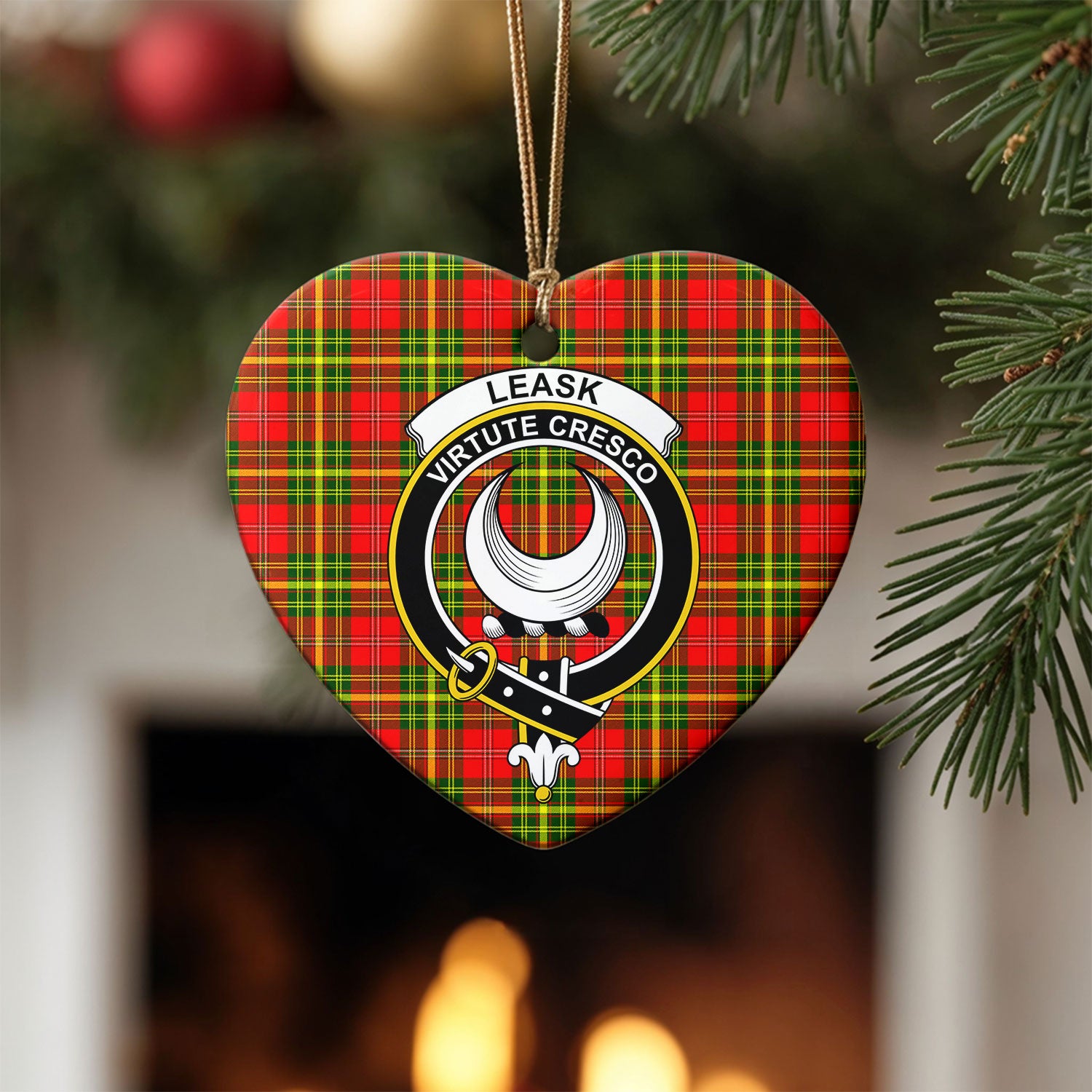 Leask Tartan Crest Christmas Ceramic Ornament