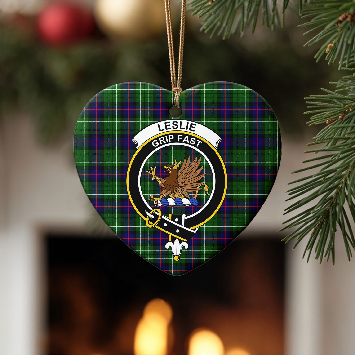 Leslie Hunting Tartan Crest Christmas Ceramic Ornament