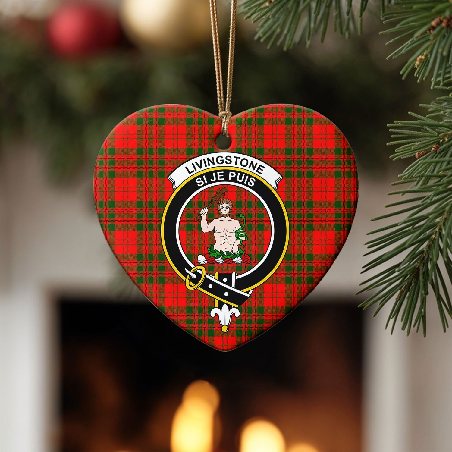 Livingstone Tartan Crest Christmas Ceramic Ornament