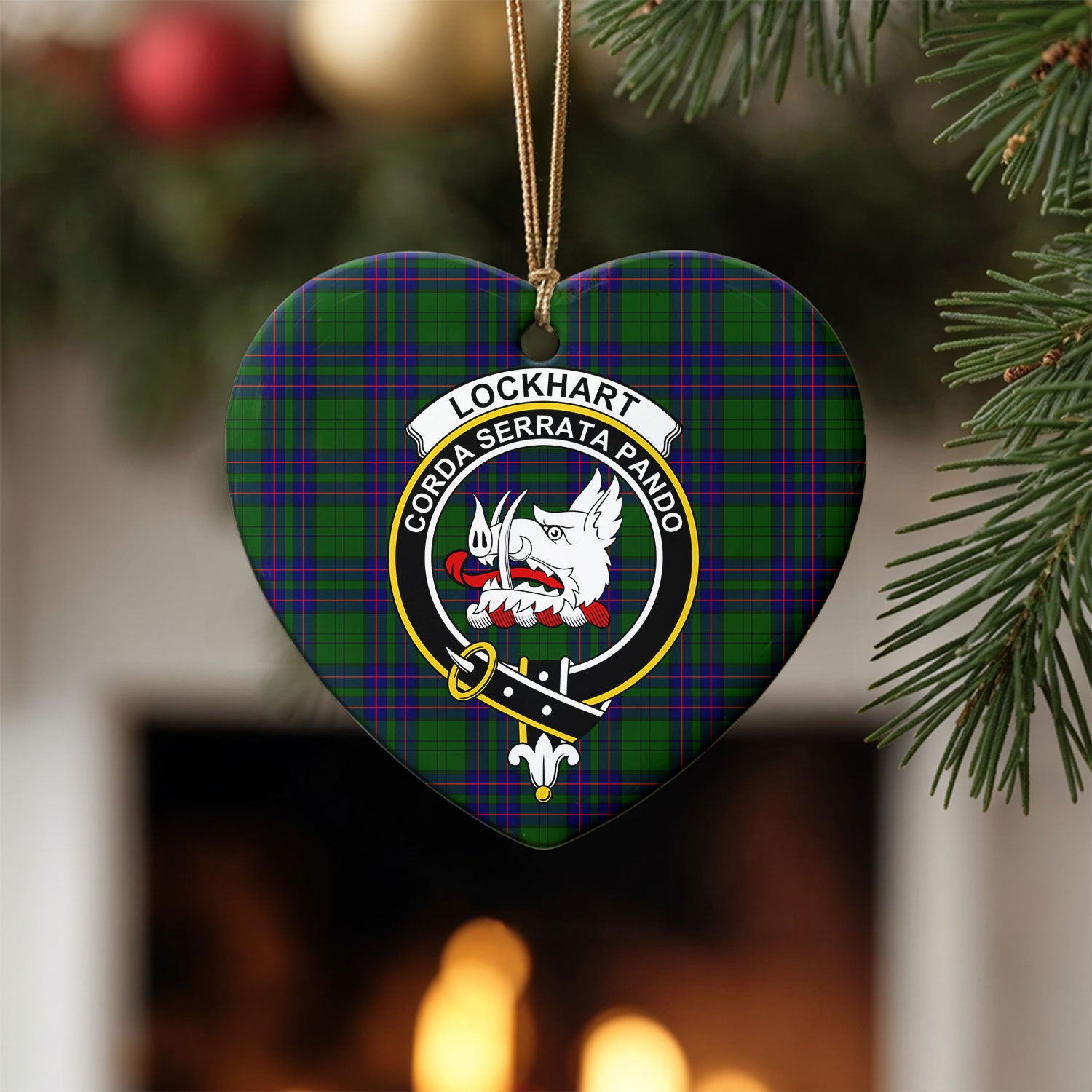 Lockhart Modern Tartan Crest Christmas Ceramic Ornament