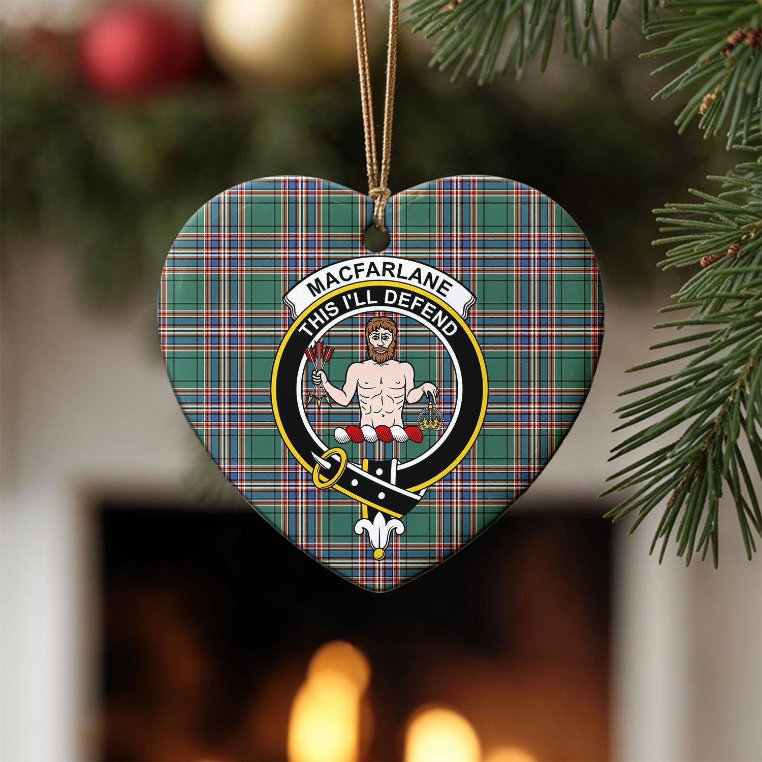 MacFarlane Hunting Ancient Tartan Crest Christmas Ceramic Ornament