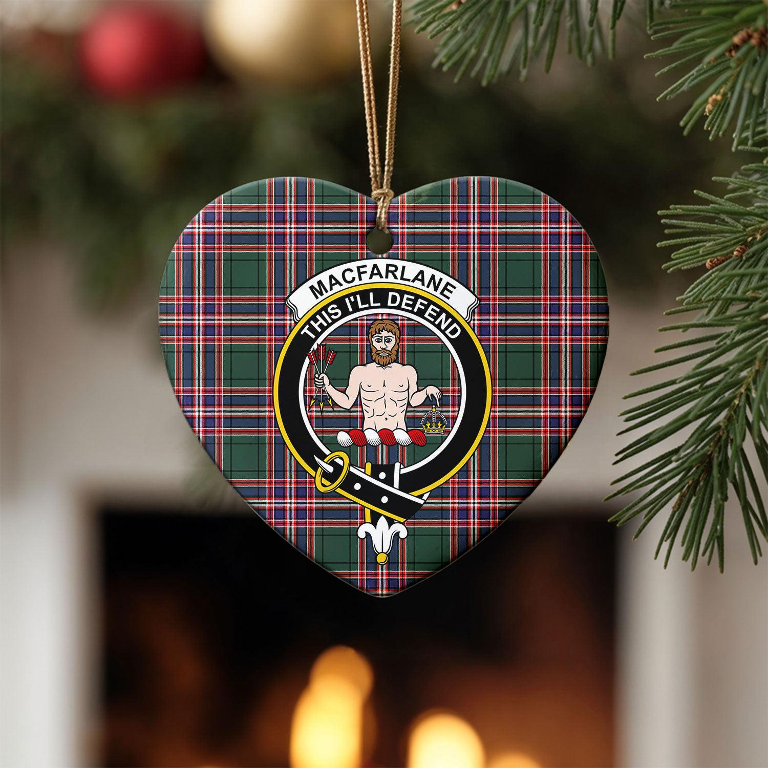 MacFarlane Hunting Modern Tartan Crest Christmas Ceramic Ornament
