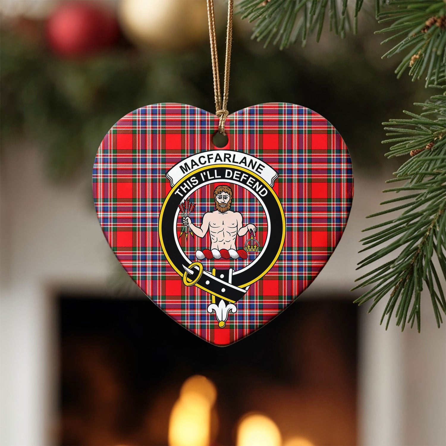 MacFarlane Modern Tartan Crest Christmas Ceramic Ornament