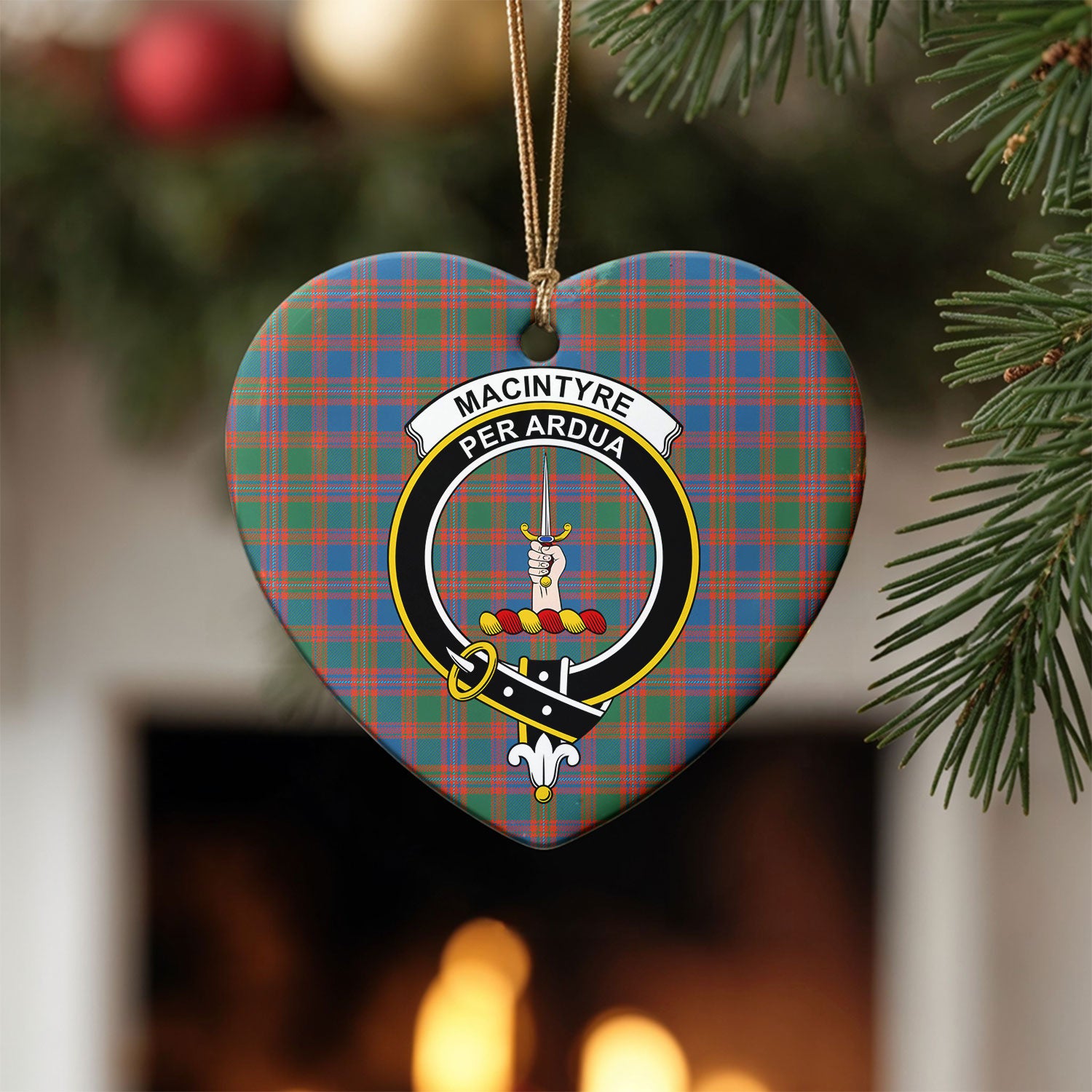MacIntyre Ancient Tartan Crest Christmas Ceramic Ornament