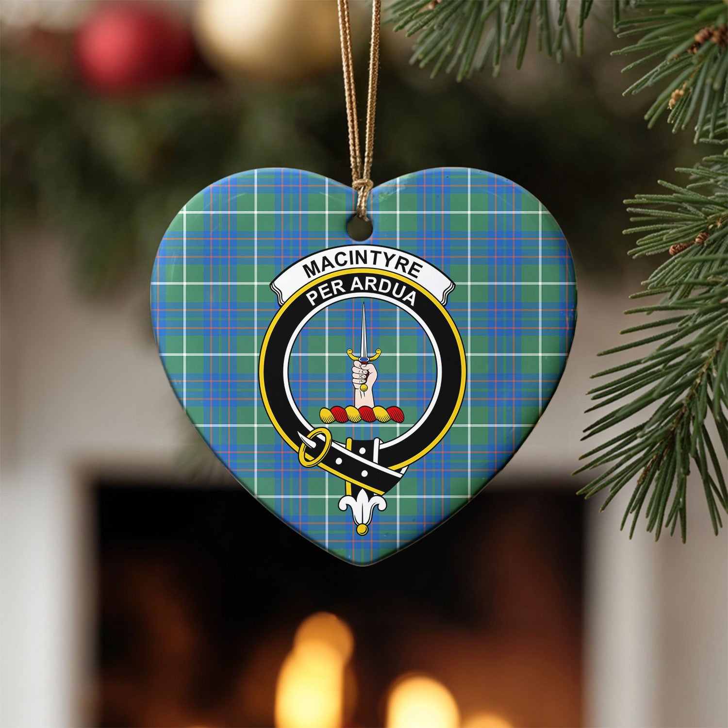 MacIntyre Hunting Ancient Tartan Crest Christmas Ceramic Ornament