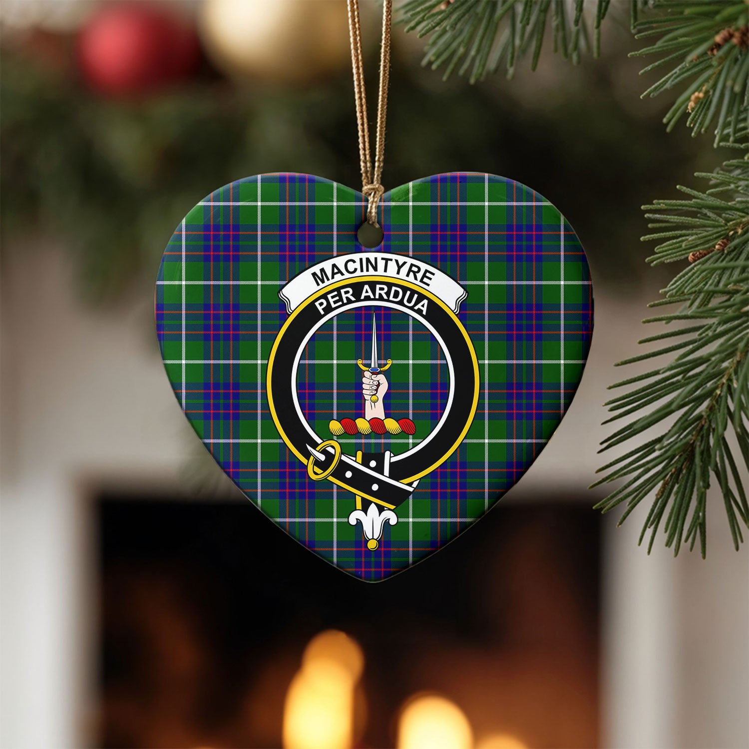 MacIntyre Hunting Modern Tartan Crest Christmas Ceramic Ornament