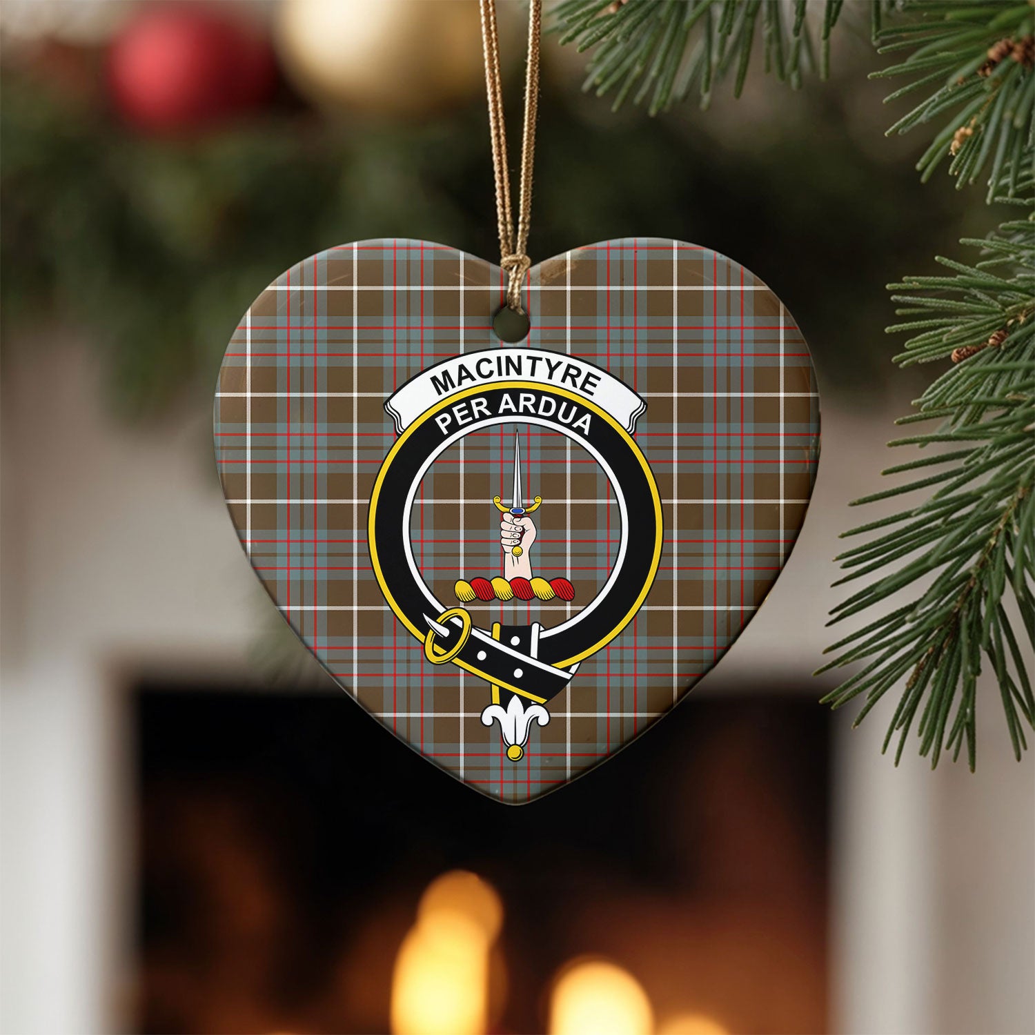 MacIntyre Hunting Weathered Tartan Crest Christmas Ceramic Ornament