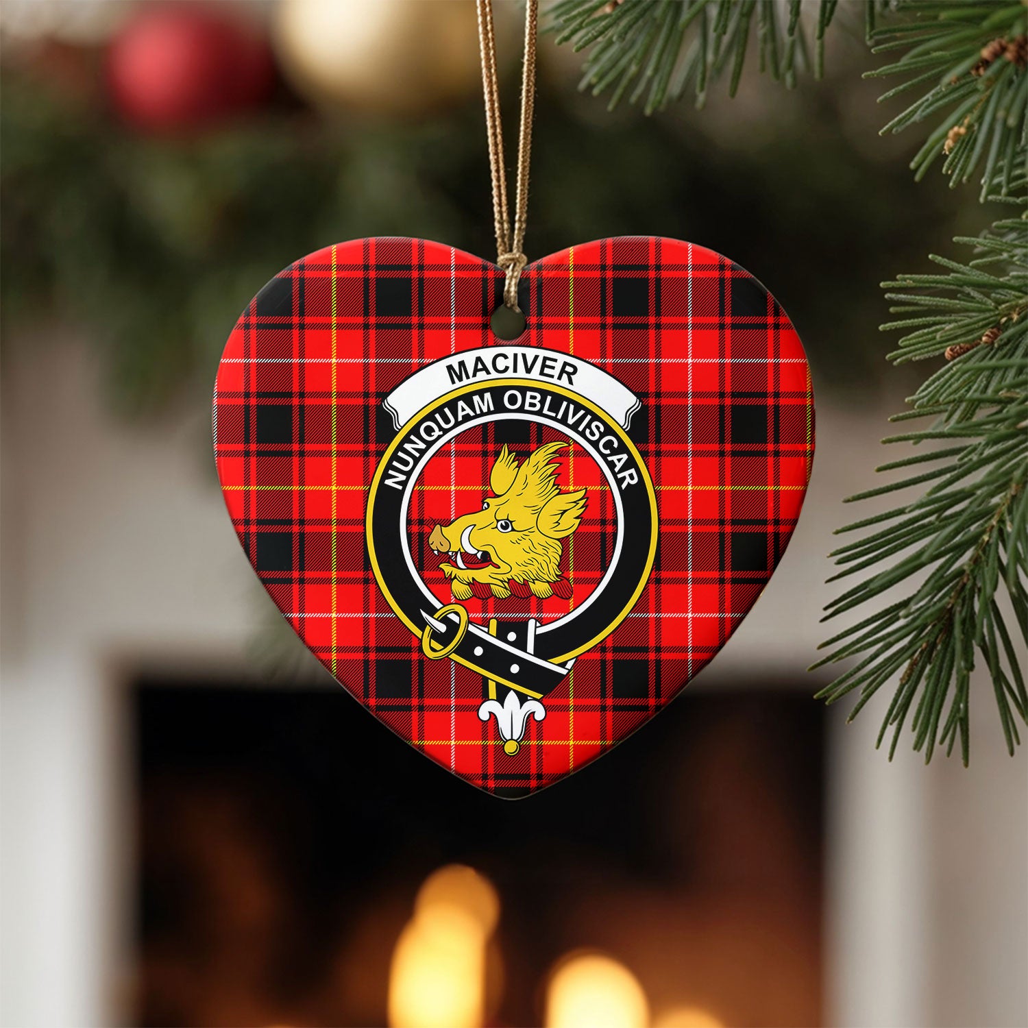 MacIver Modern Tartan Crest Christmas Ceramic Ornament