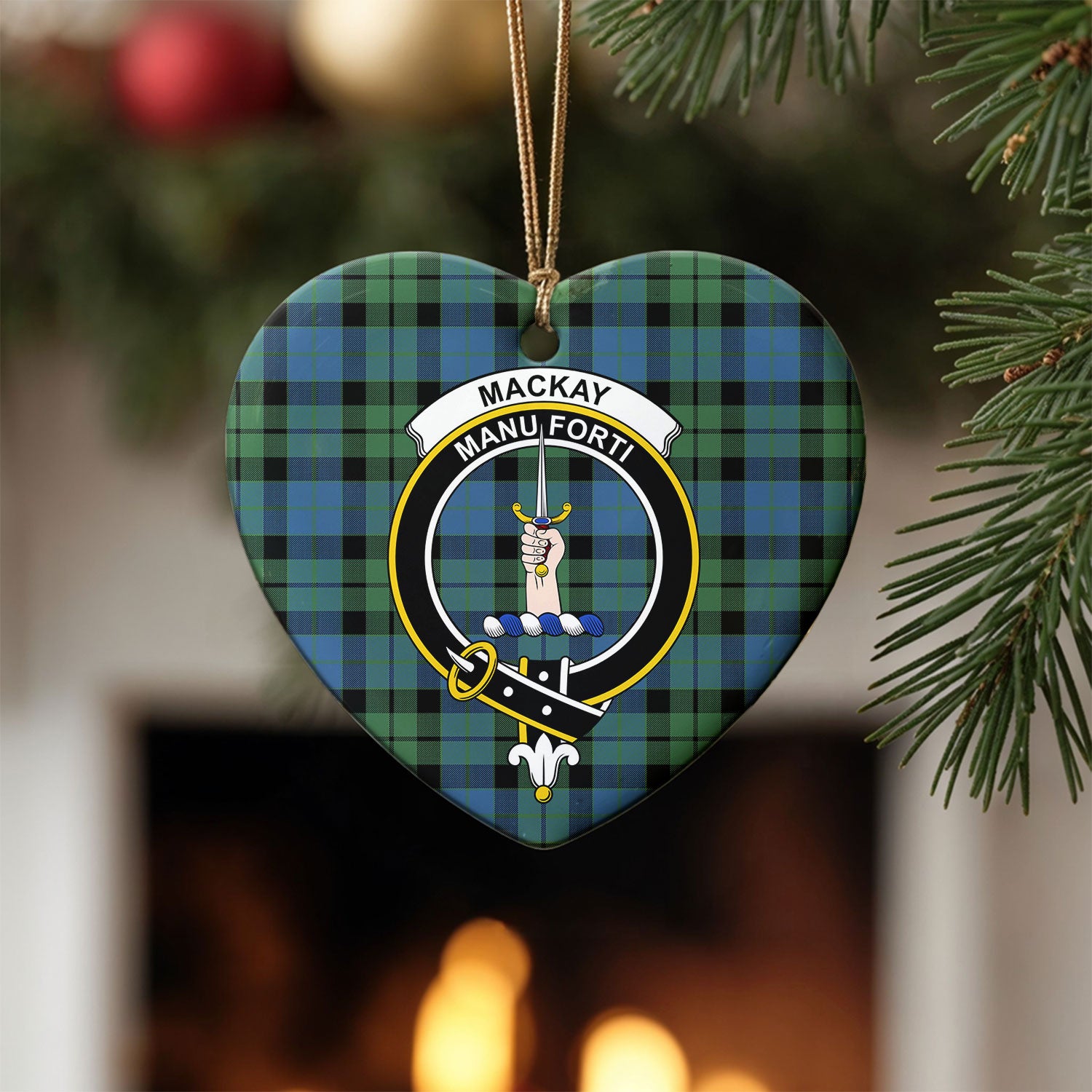 MacKay Ancient Tartan Crest Christmas Ceramic Ornament
