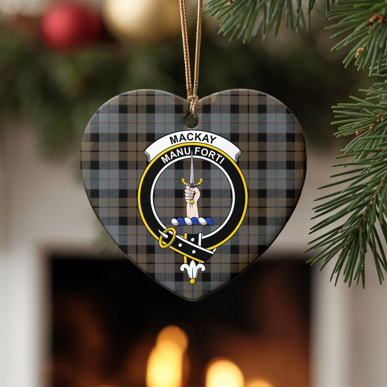 MacKay Weathered Tartan Crest Christmas Ceramic Ornament