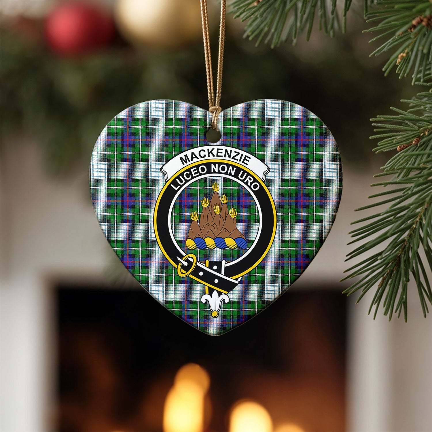 MacKenzie Dress Modern Tartan Crest Christmas Ceramic Ornament