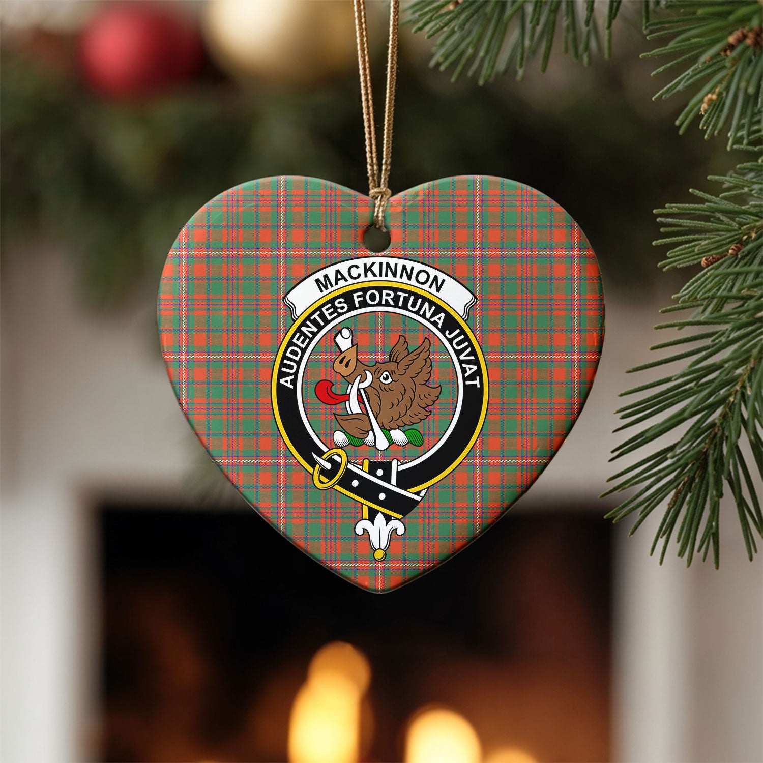 MacKinnon Ancient Tartan Crest Christmas Ceramic Ornament