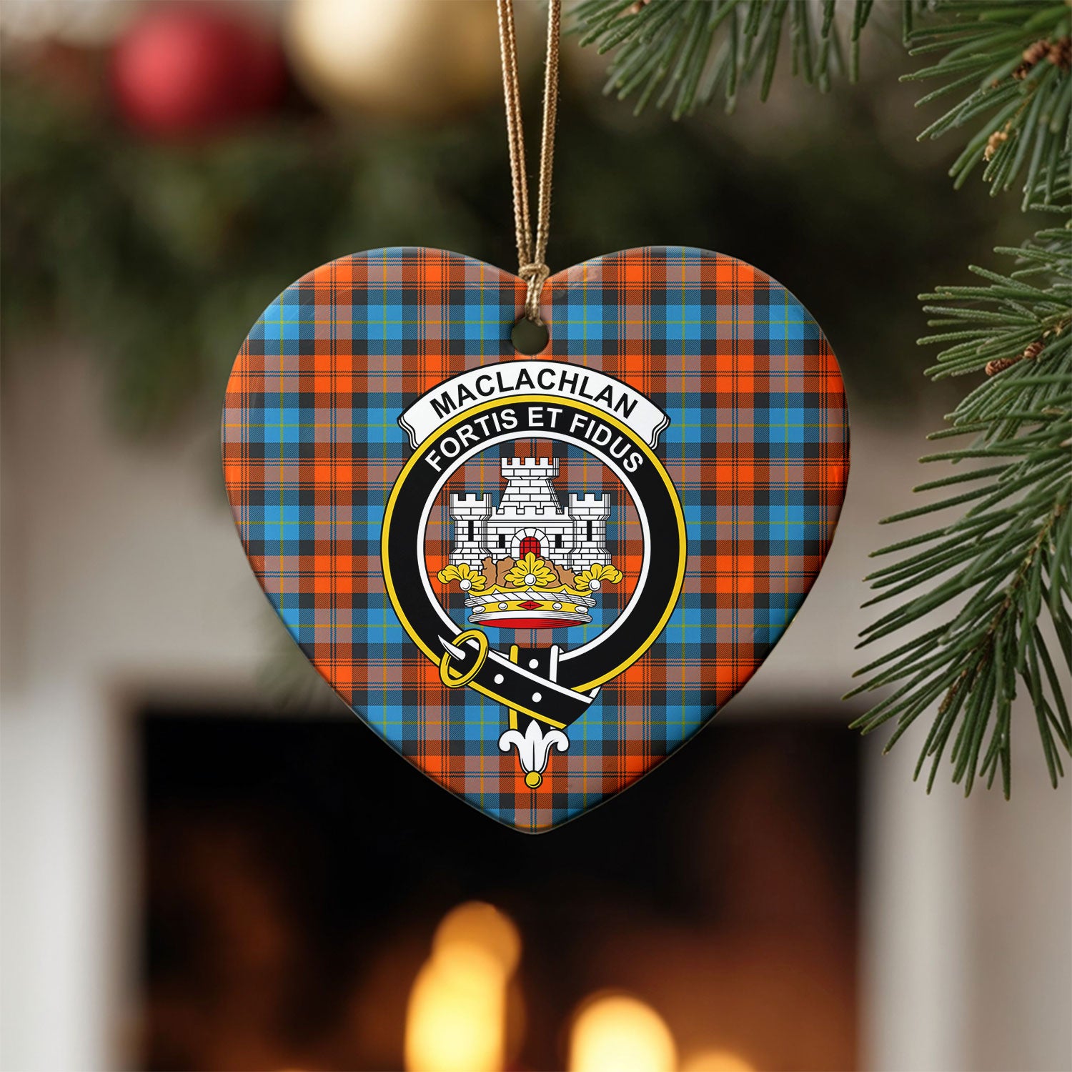 MacLachlan Ancient Tartan Crest Christmas Ceramic Ornament