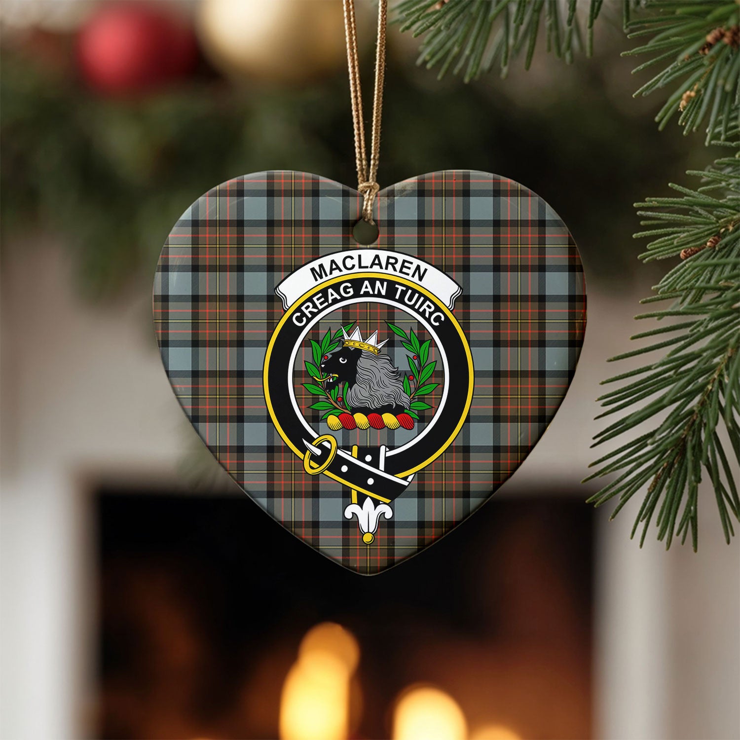 MacLaren Weathered Tartan Crest Christmas Ceramic Ornament