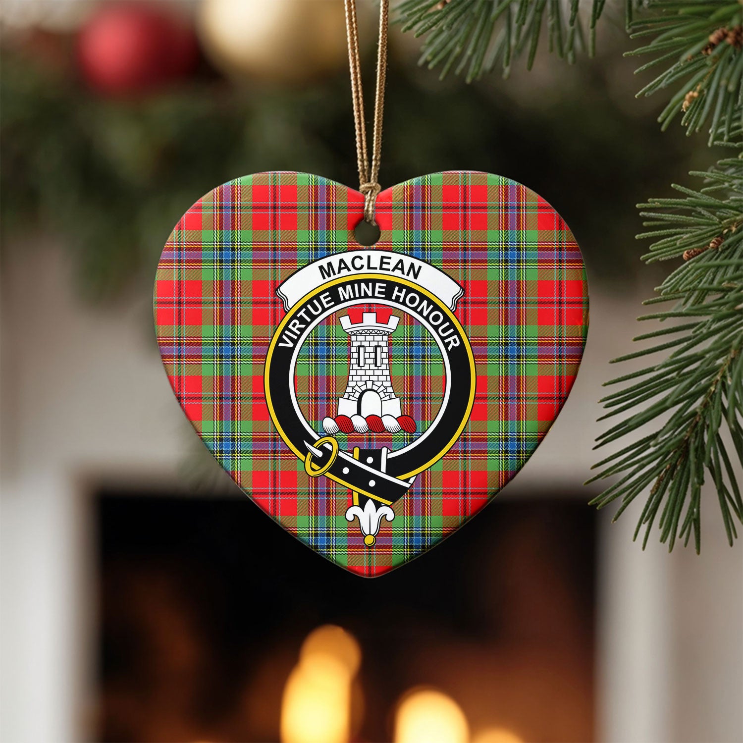 MacLean of Duart Modern Tartan Crest Christmas Ceramic Ornament