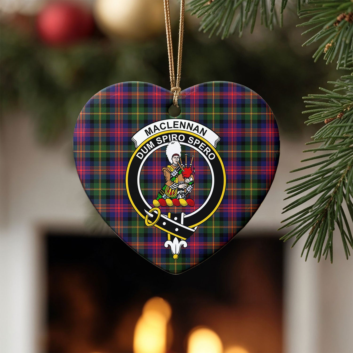 MacLennan Modern Tartan Crest Christmas Ceramic Ornament