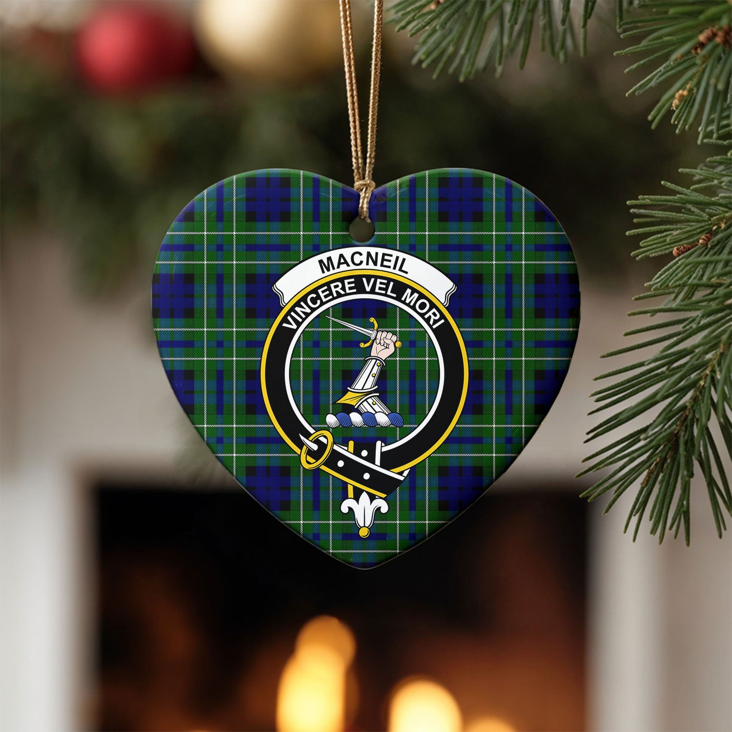 MacNeil of Colonsay Modern Tartan Crest Christmas Ceramic Ornament