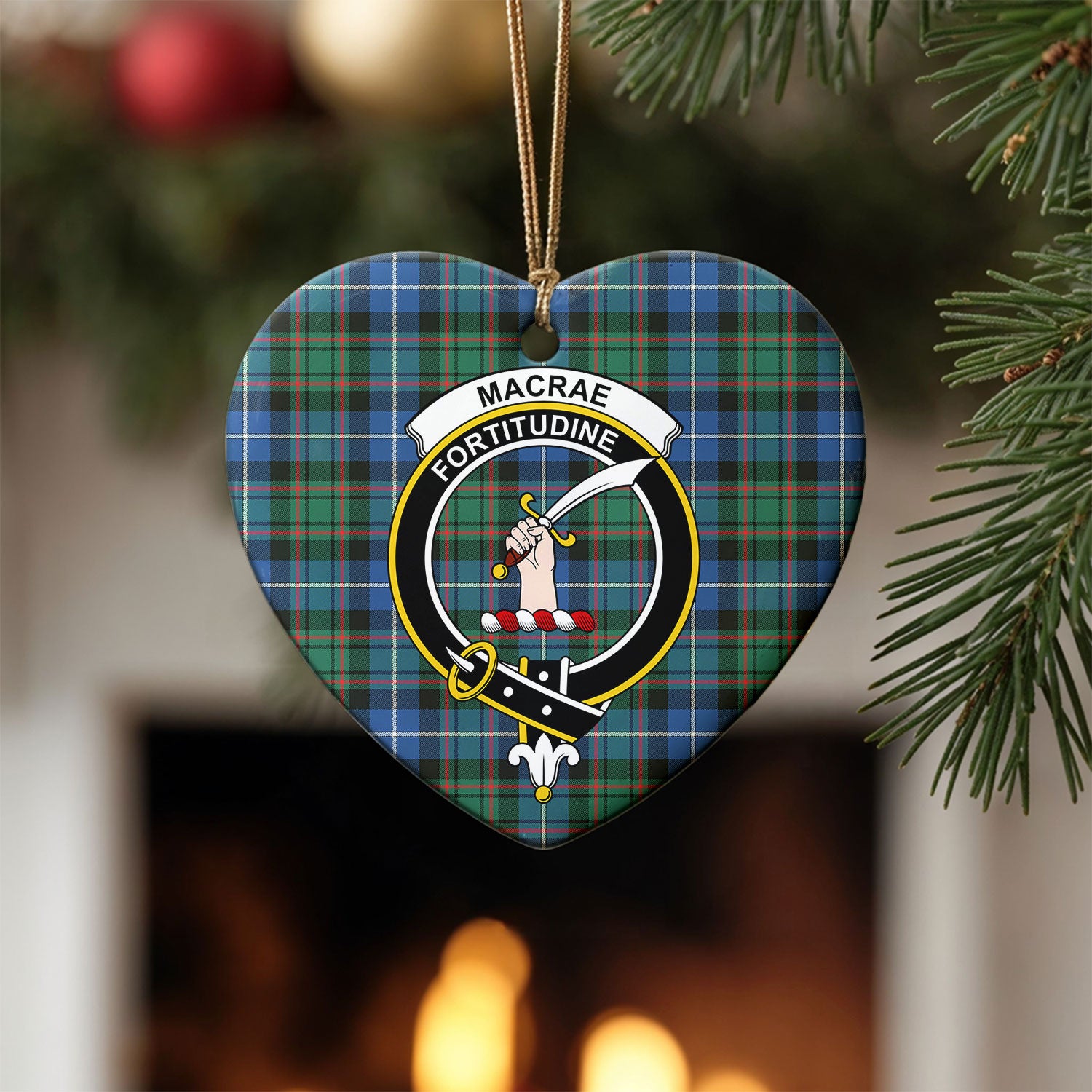 MacRae Hunting Ancient Tartan Crest Christmas Ceramic Ornament
