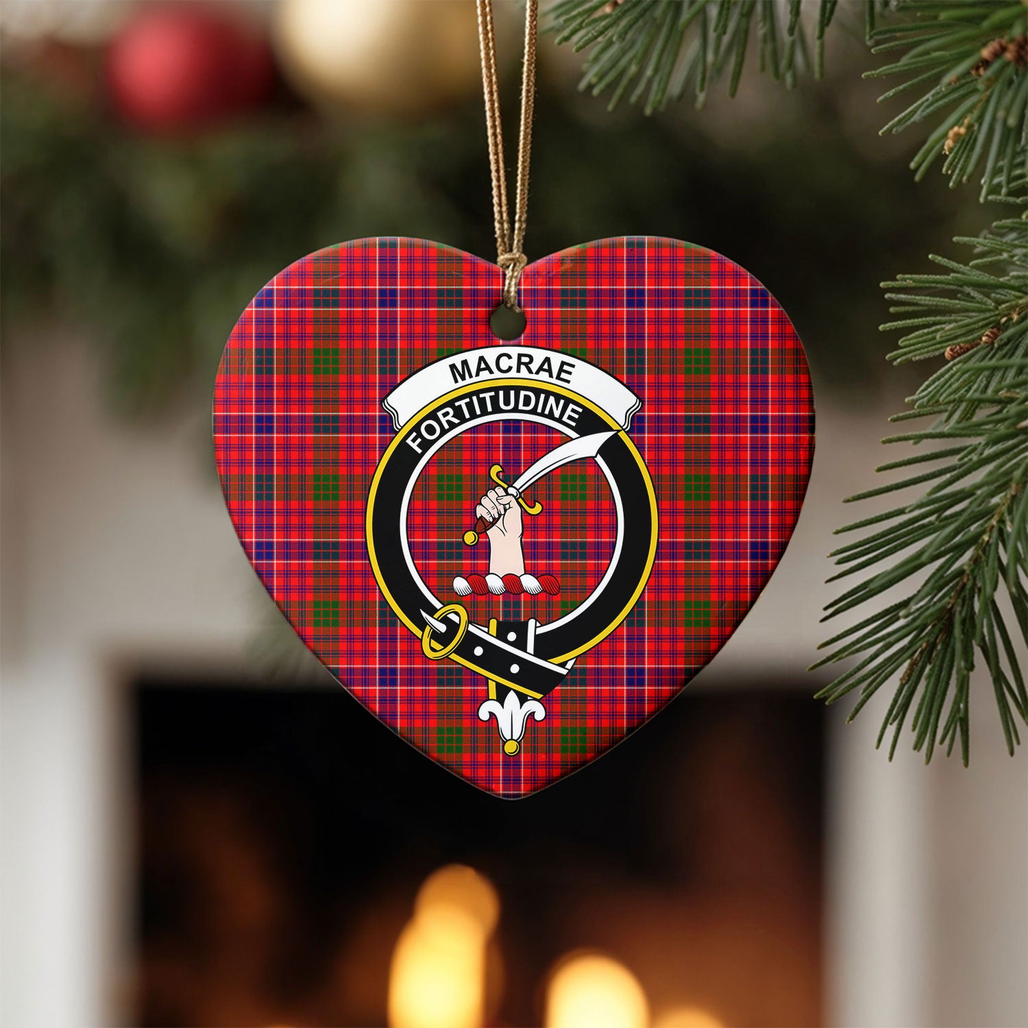 MacRae Modern Tartan Crest Christmas Ceramic Ornament