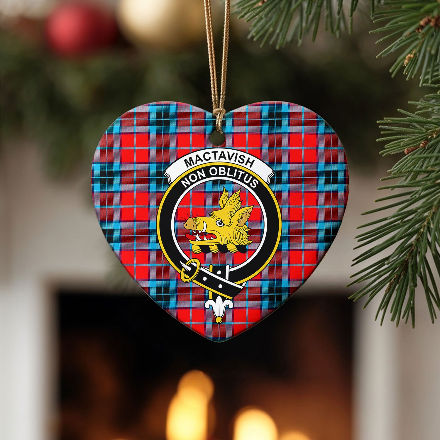 MacTavish Modern Tartan Crest Christmas Ceramic Ornament