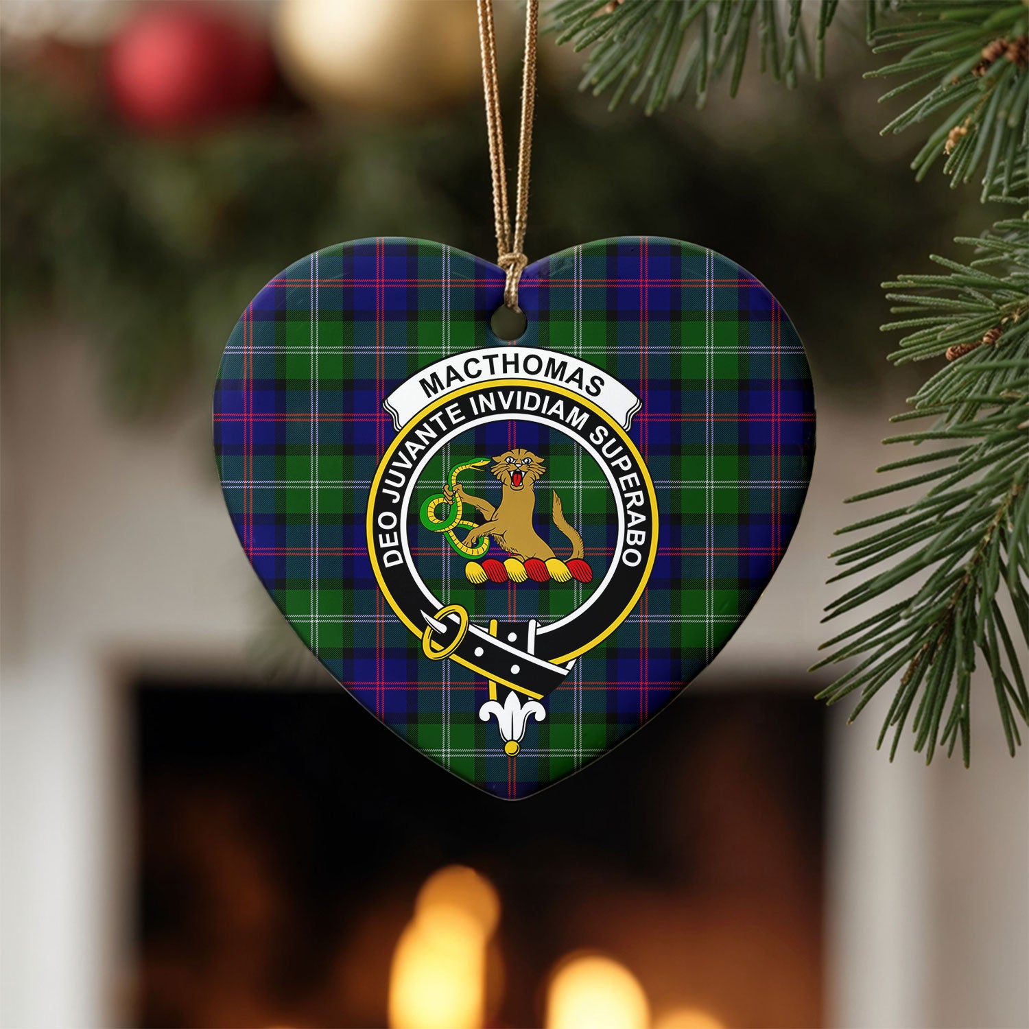 MacThomas Modern Tartan Crest Christmas Ceramic Ornament