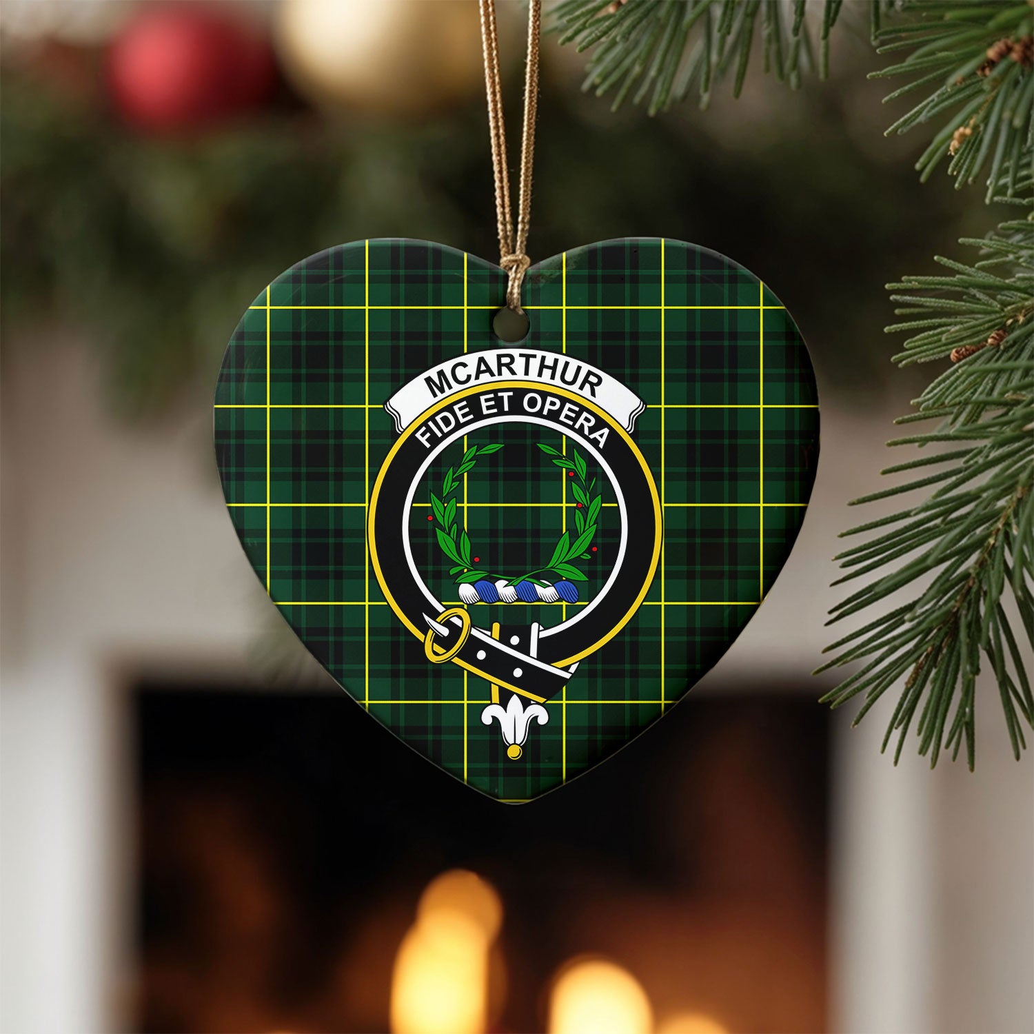 McArthur Modern Tartan Crest Christmas Ceramic Ornament