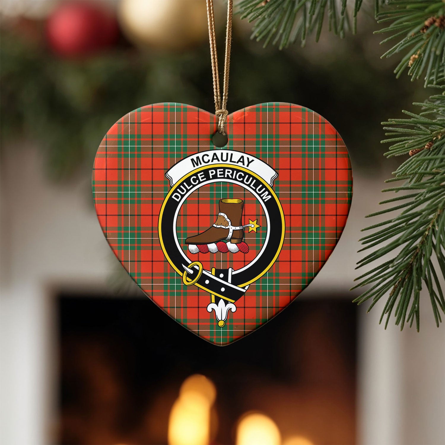 McAulay Ancient Tartan Crest Christmas Ceramic Ornament