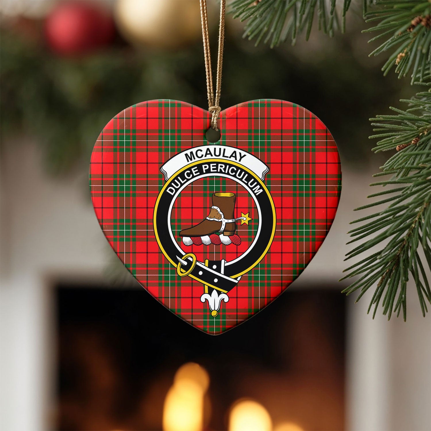 McAulay Modern Tartan Crest Christmas Ceramic Ornament