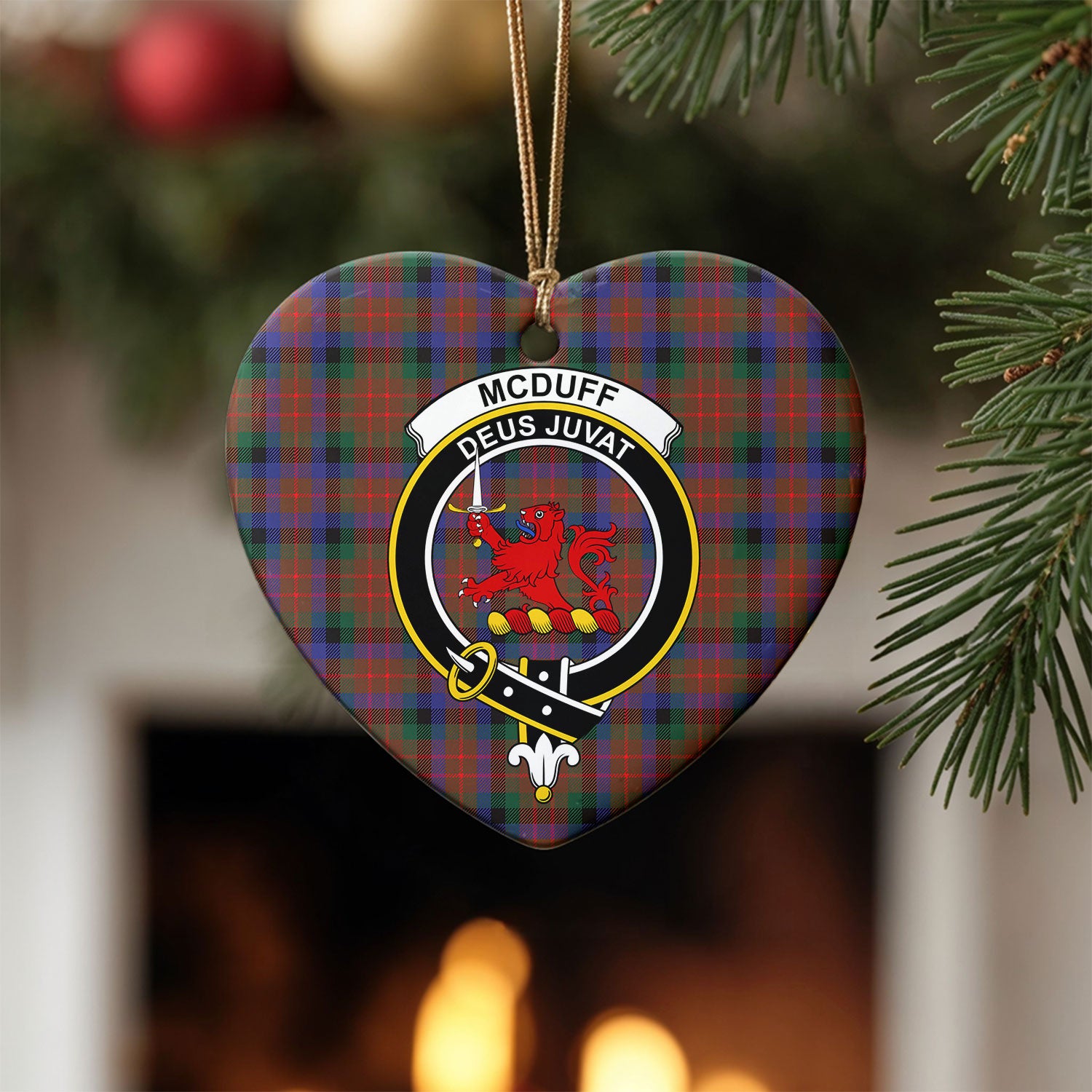 McDuff Hunting Modern Tartan Crest Christmas Ceramic Ornament