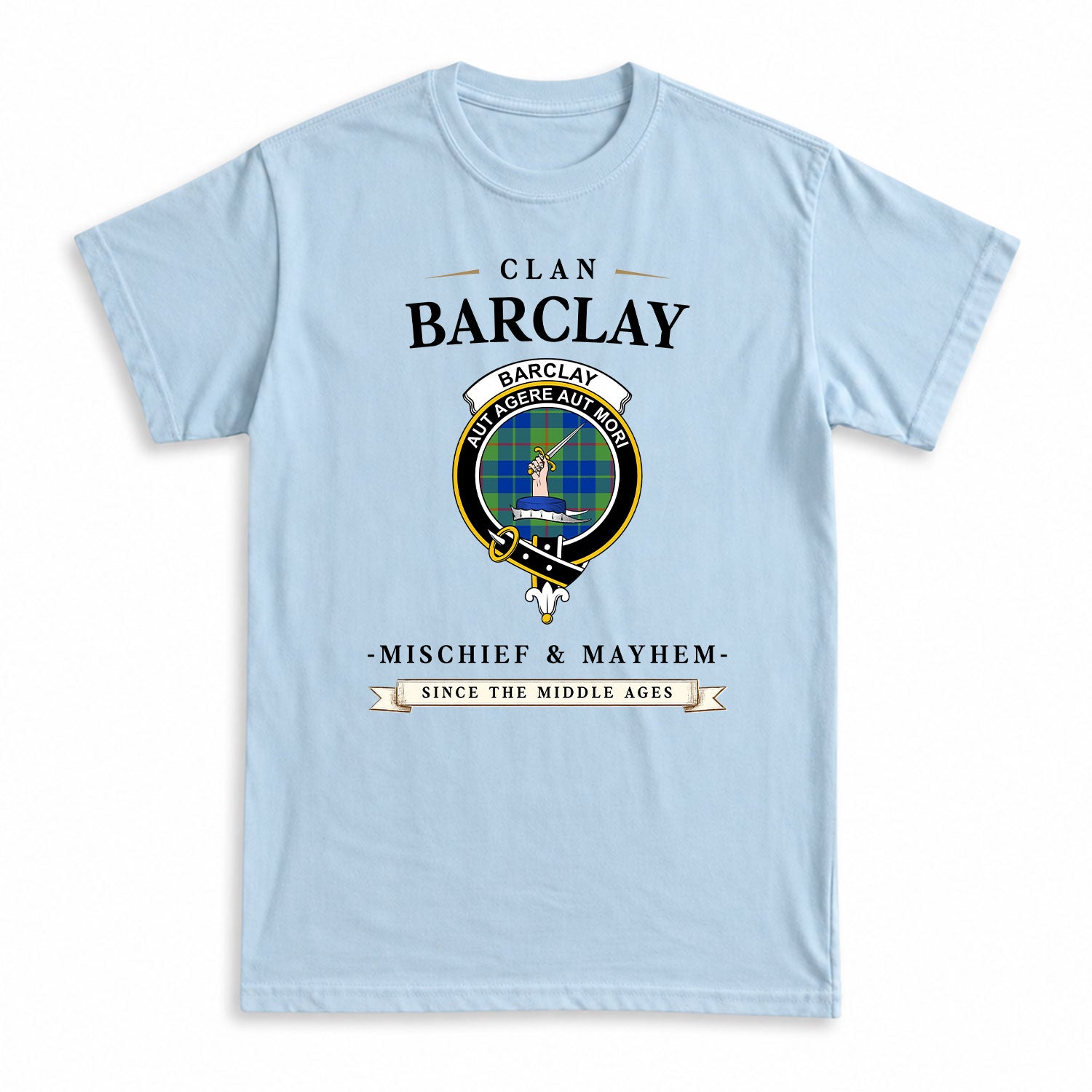 Barclay Hunting Ancient Tartan Crest Mischief and Mayhem T-shirt