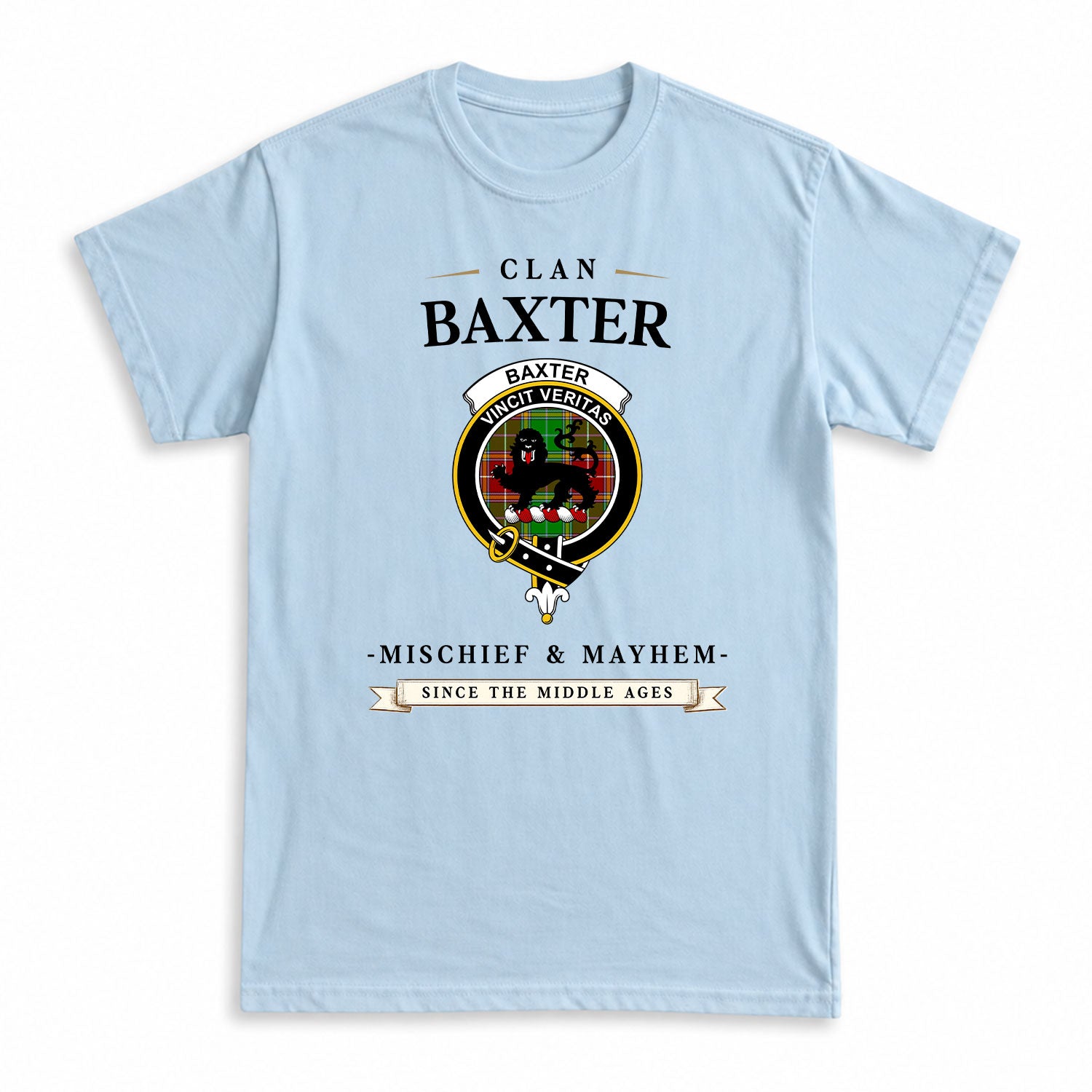 Baxter Modern Tartan Crest Mischief and Mayhem T-shirt