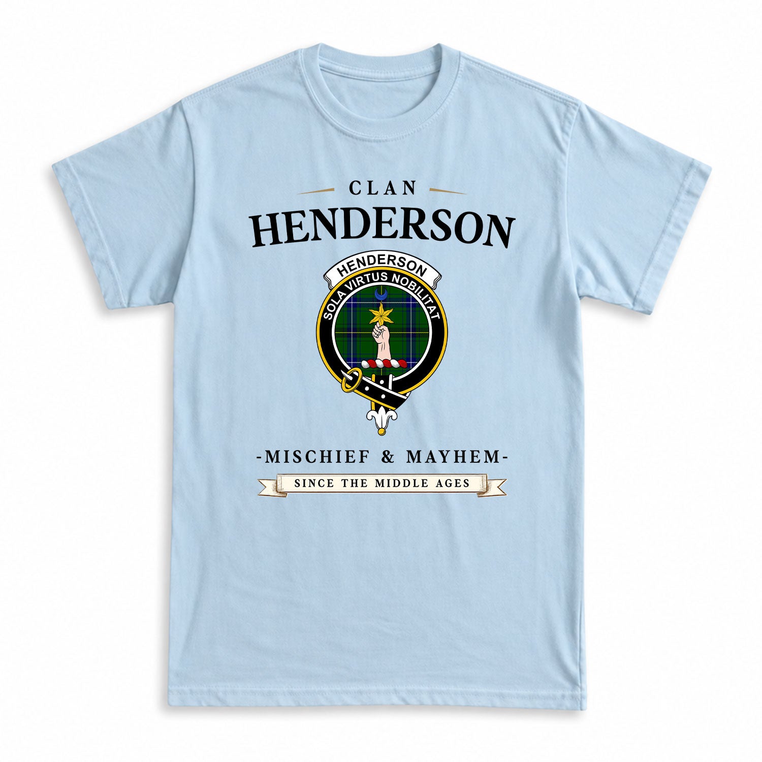 Henderson Modern Tartan Crest Mischief and Mayhem T-shirt