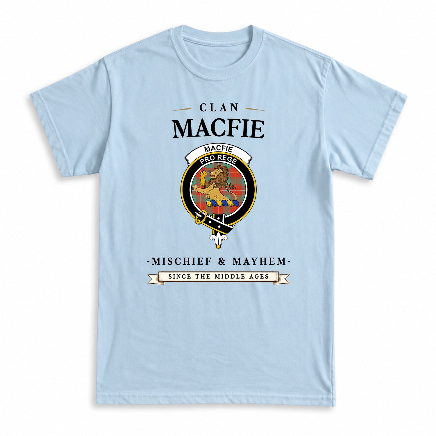 MacFie Ancient Tartan Crest Mischief and Mayhem T-shirt