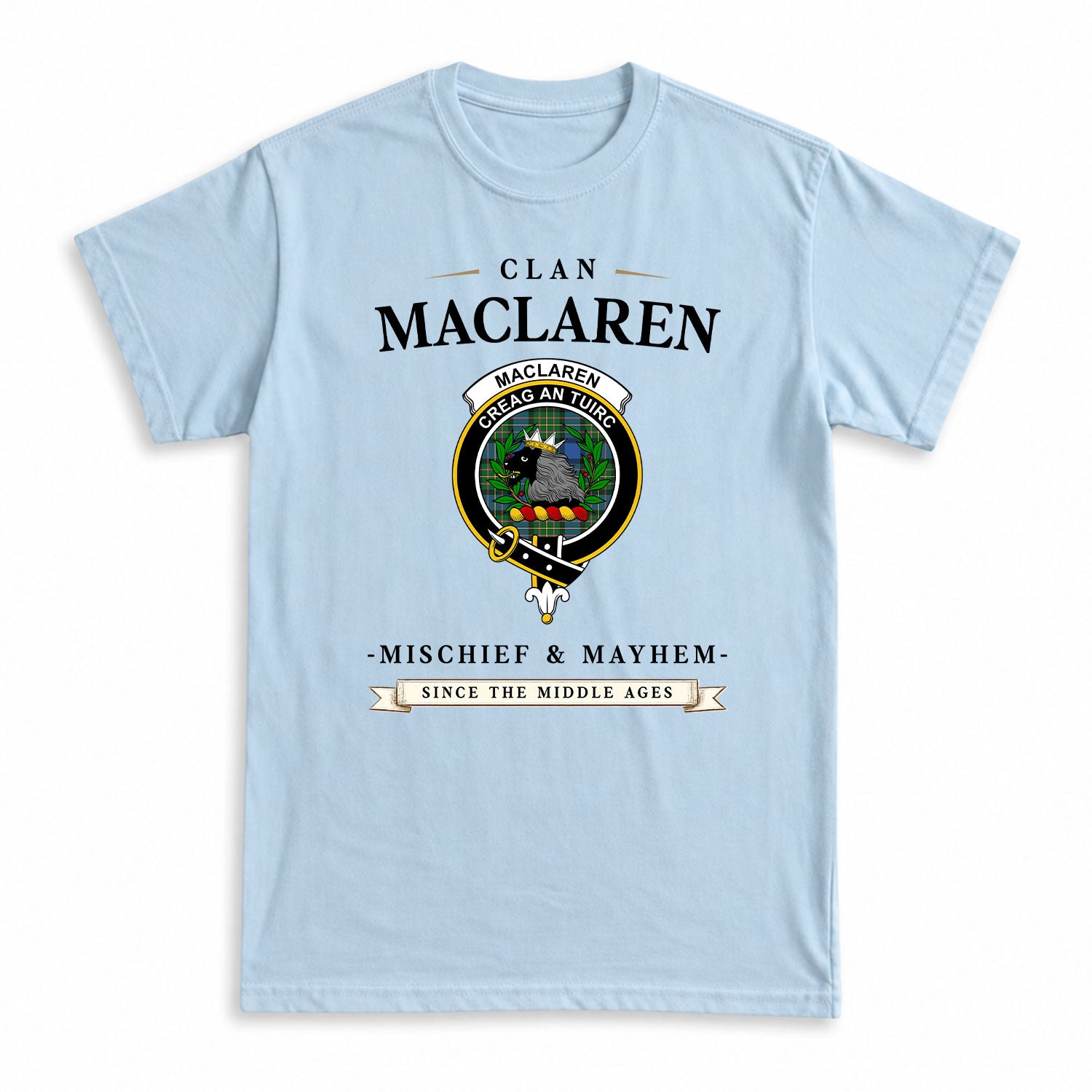MacLaren Ancient Tartan Crest Mischief and Mayhem T-shirt
