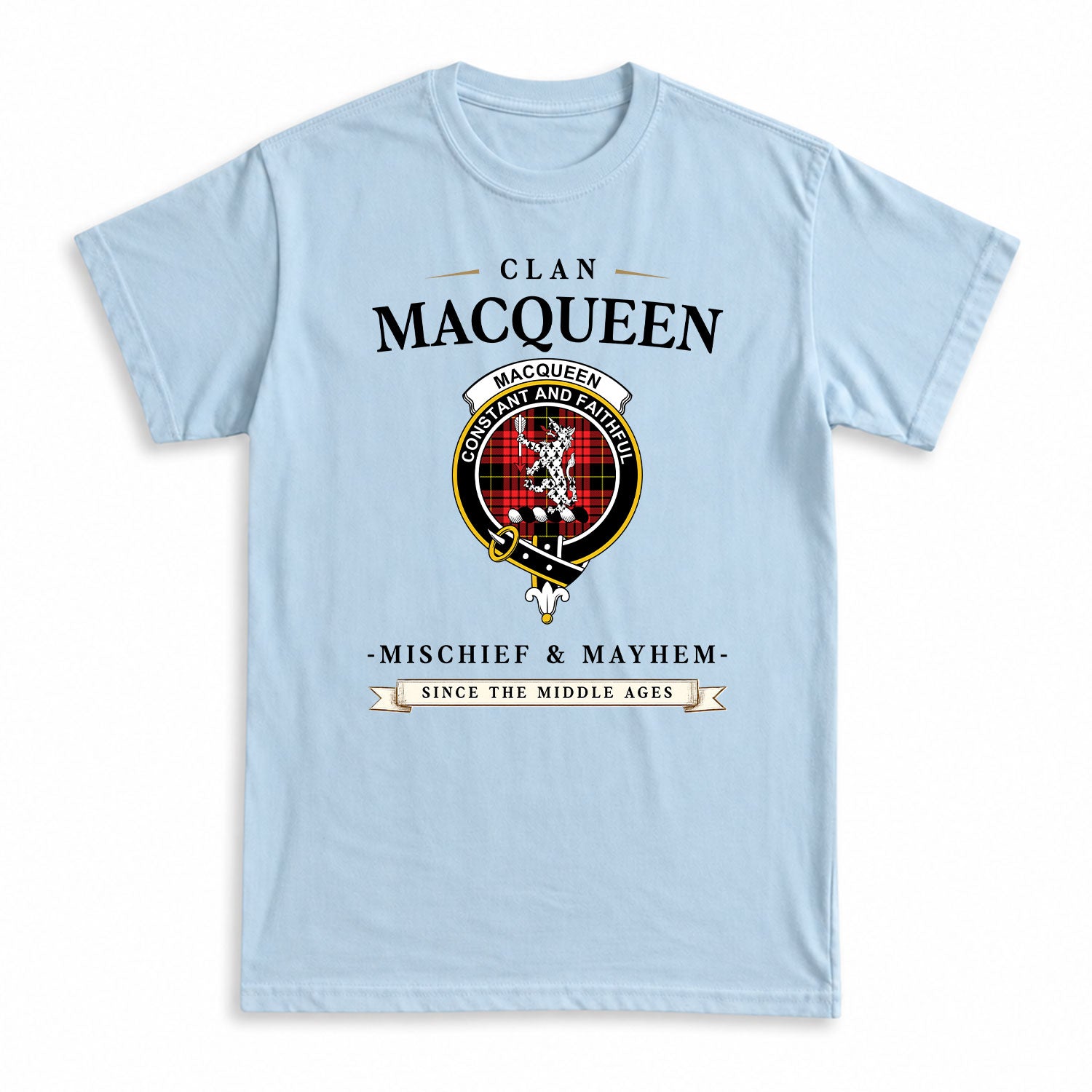 MacQueen Modern Tartan Crest Mischief and Mayhem T-shirt