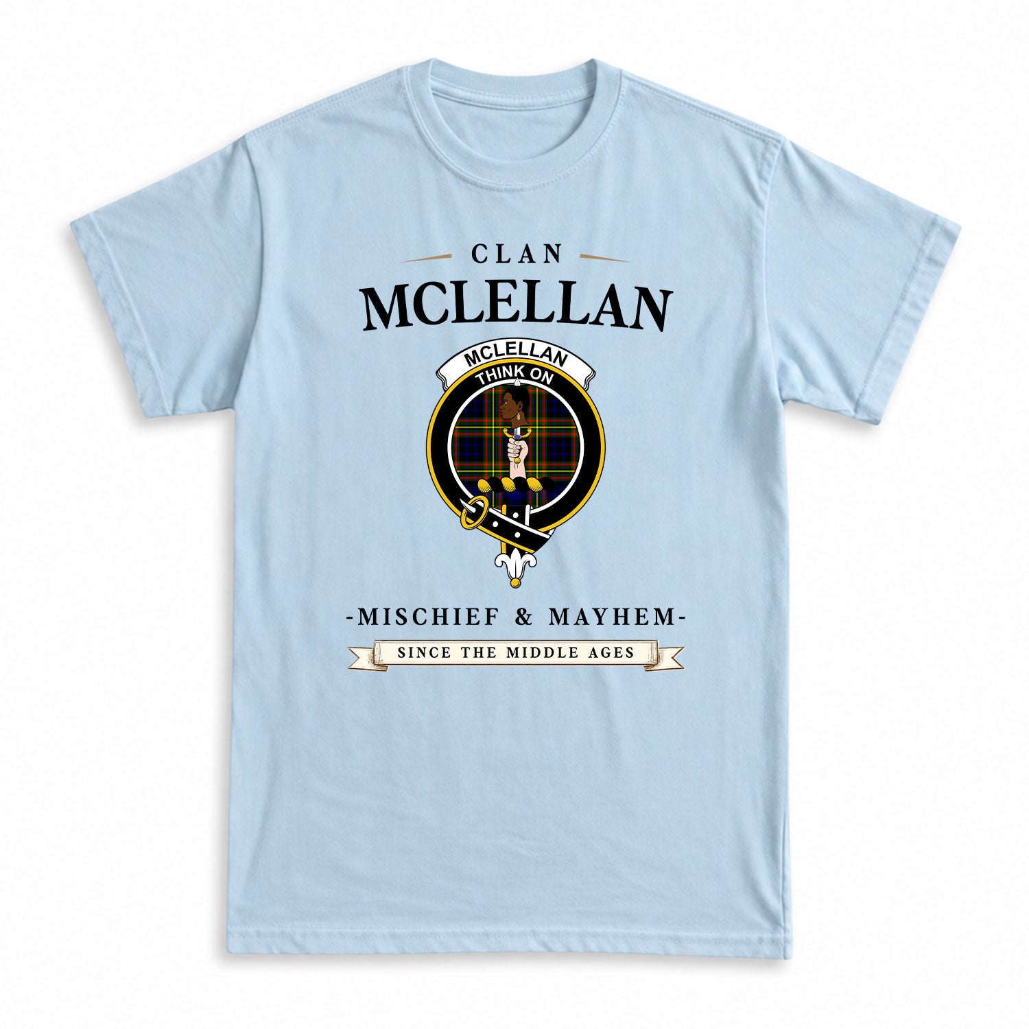 McLellan Modern Tartan Crest Mischief and Mayhem T-shirt