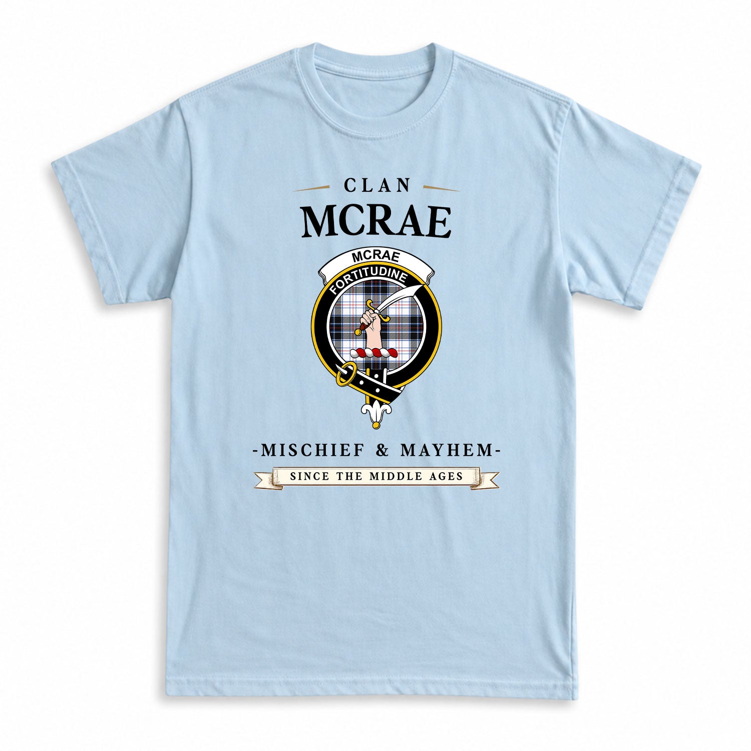 McRae Dress Modern Tartan Crest Mischief and Mayhem T-shirt