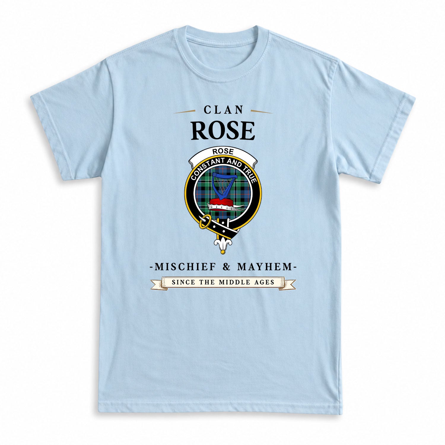 Rose Hunting Ancient Tartan Crest Mischief and Mayhem T-shirt