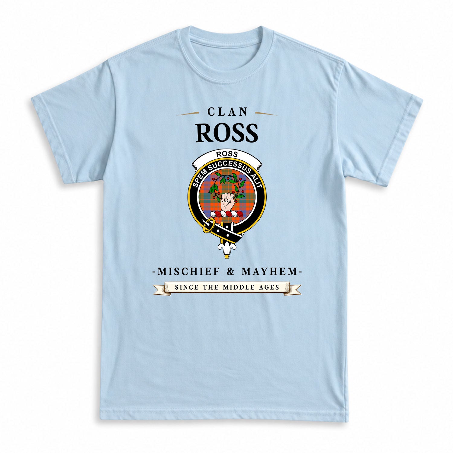 Ross Ancient Tartan Crest Mischief and Mayhem T-shirt