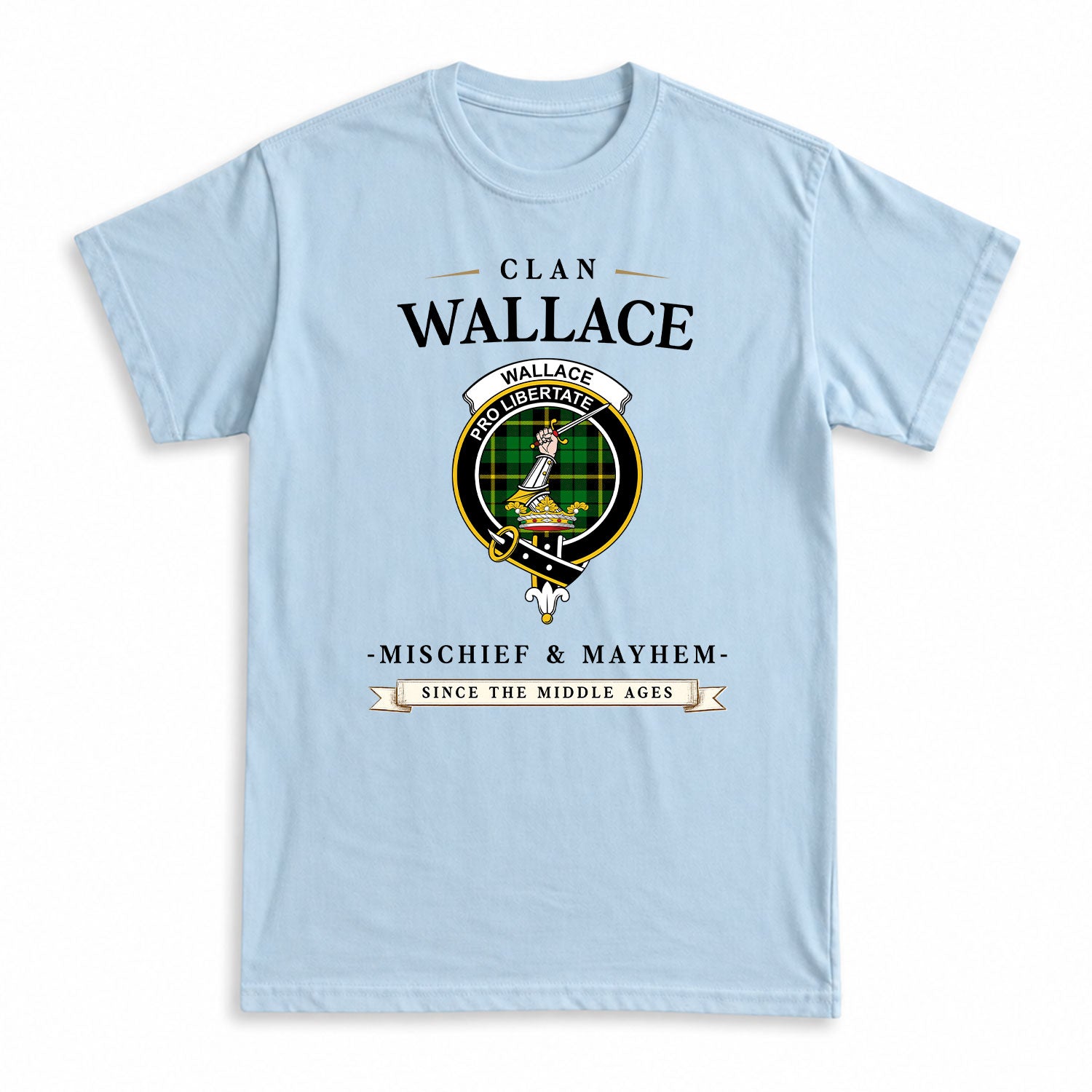 Wallace Hunting Modern Tartan Crest Mischief and Mayhem T-shirt
