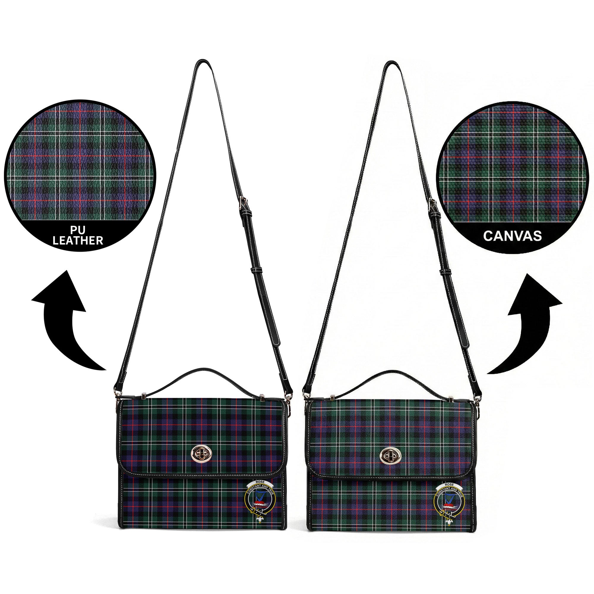 Rose Hunting Modern Tartan Crest Satchel Bag