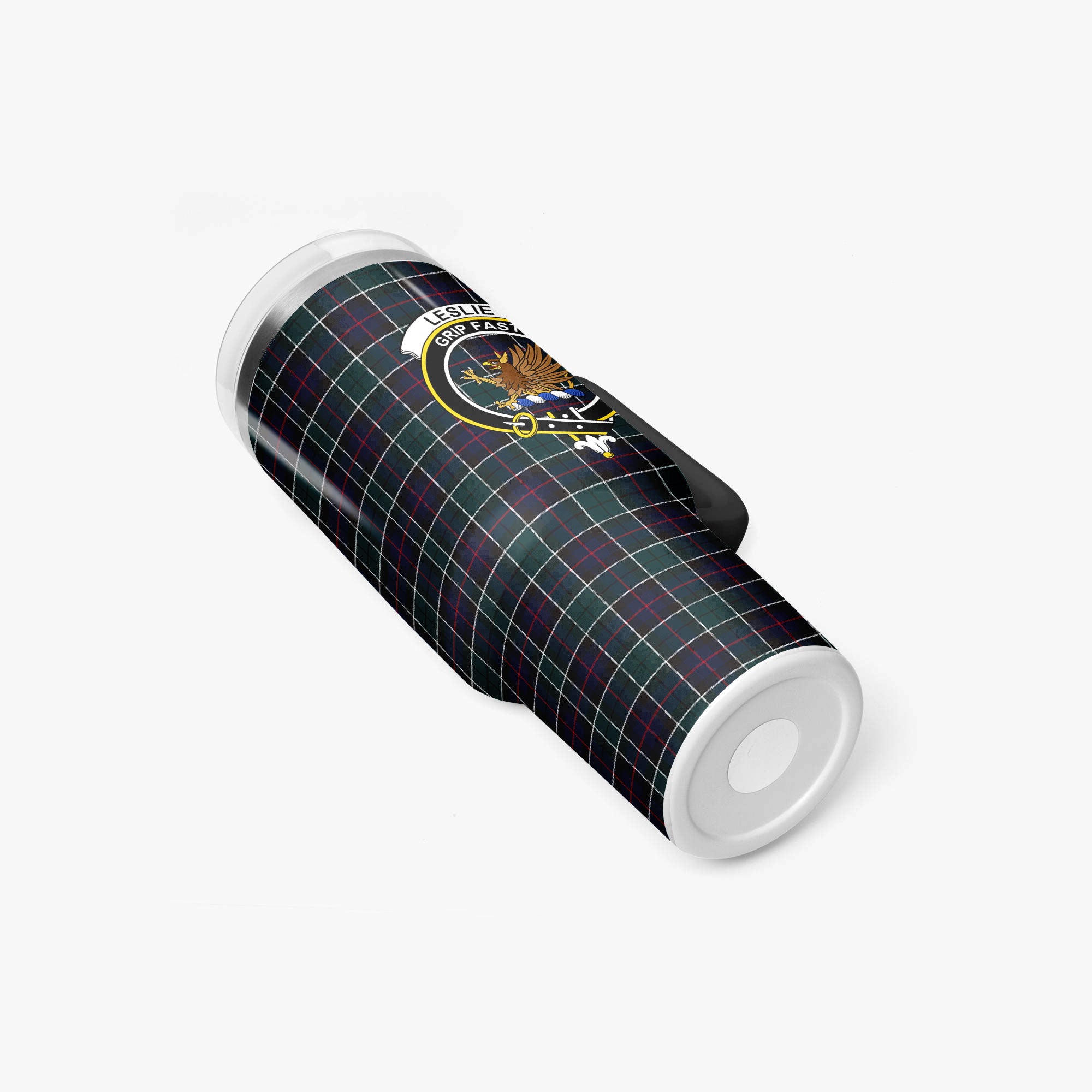 Leslie Hunting Modern Tartan Crest 40 oz Insulated Tumbler with Handle