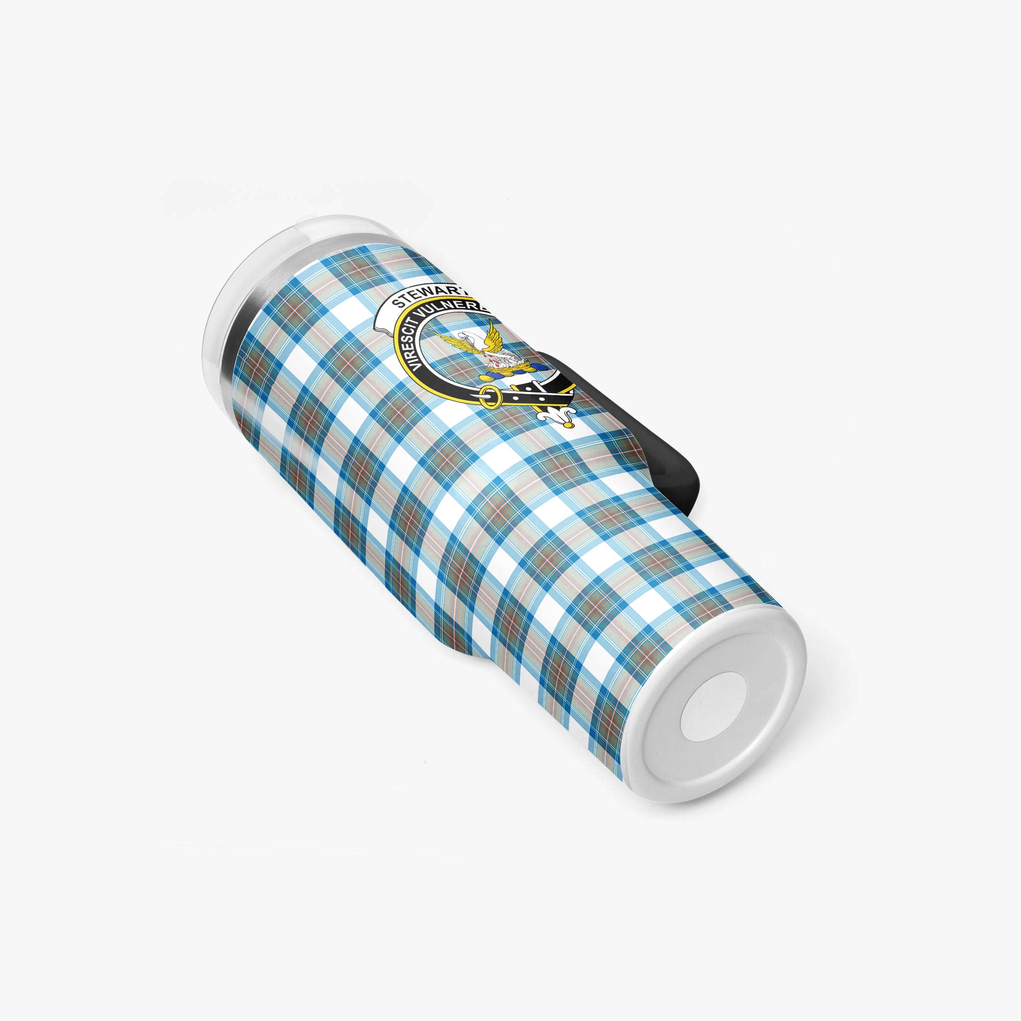 Stewart Muted Blue Tartan Crest 40 oz Insulated Tumbler with Handle
