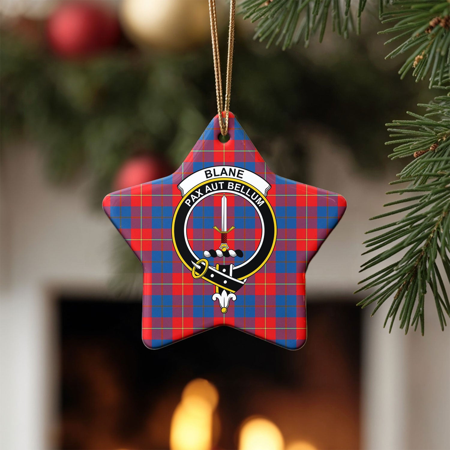 Blane Tartan Crest Christmas Ceramic Ornament