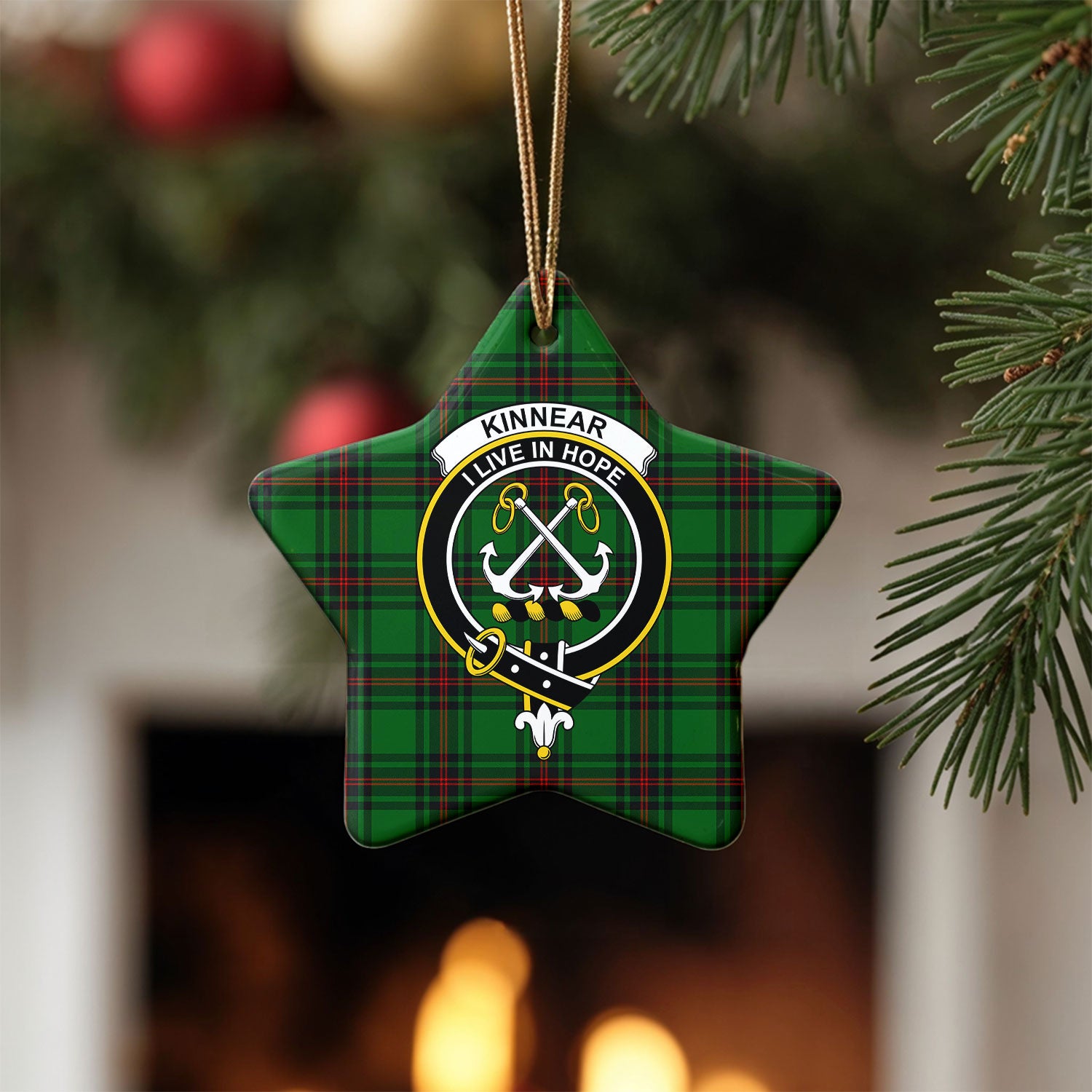 Kinnear Tartan Crest Christmas Ceramic Ornament